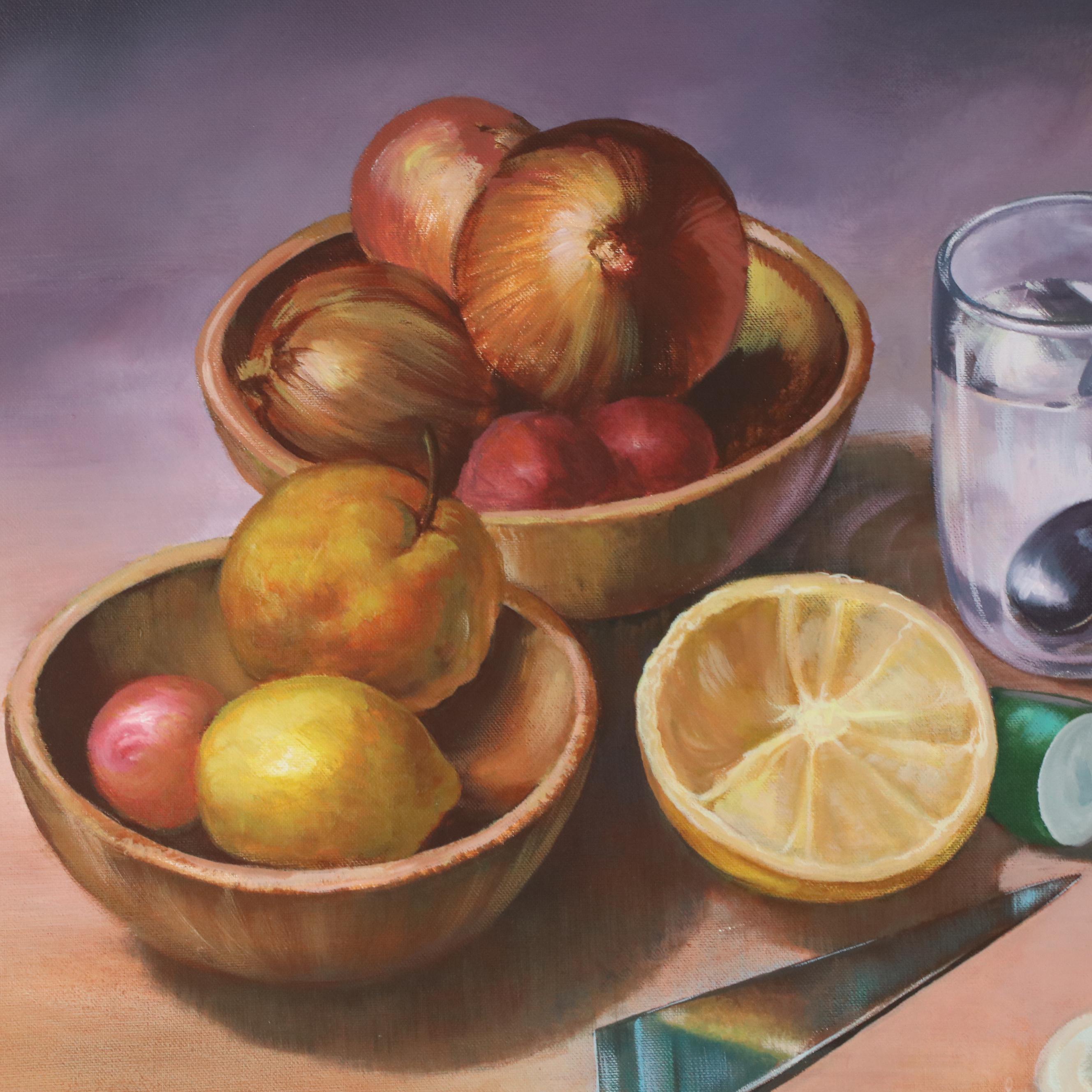 Still Life of Fruit Acrylic Painting, 1989