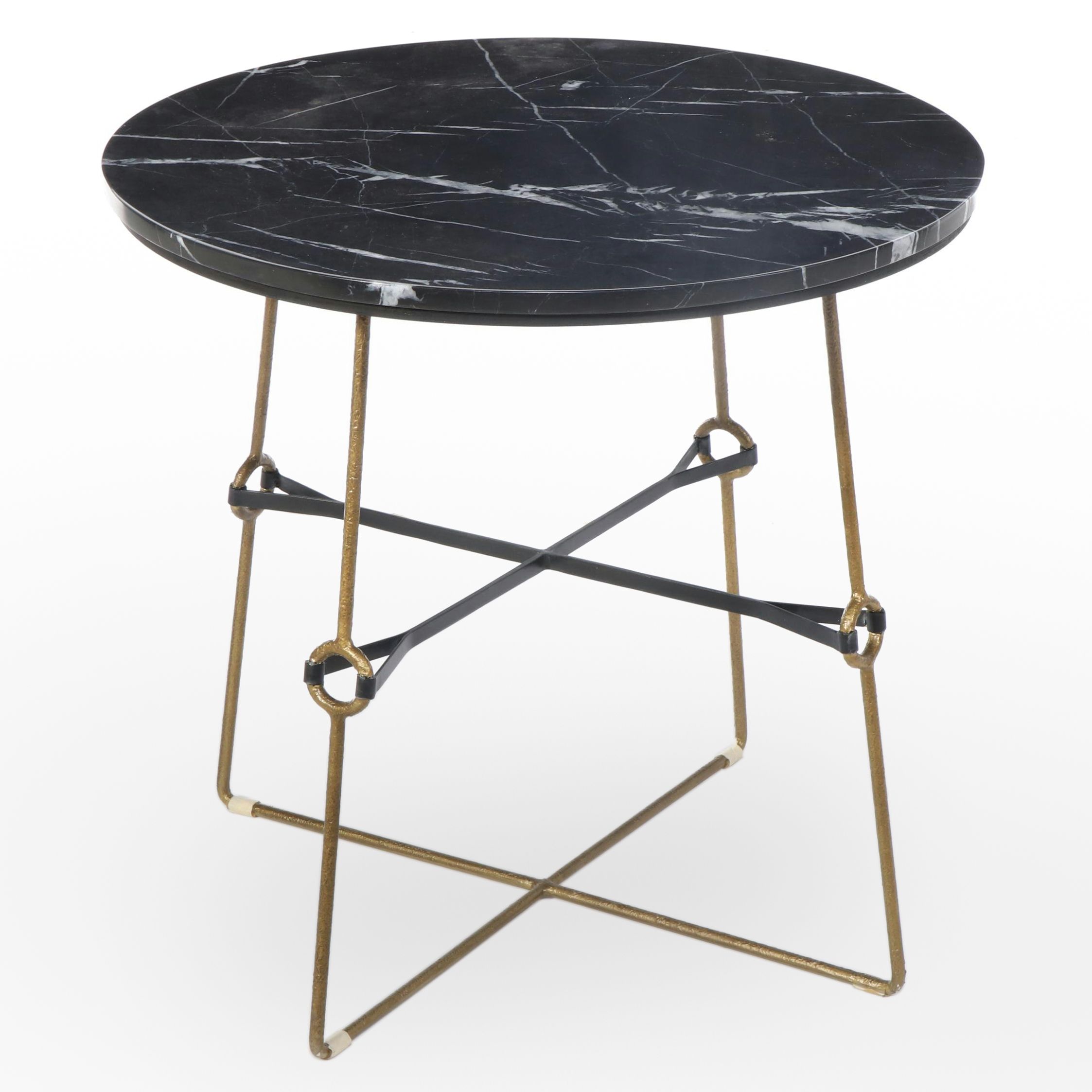 Gabby Iron and Black Marble Top "Stefan"  Side Table