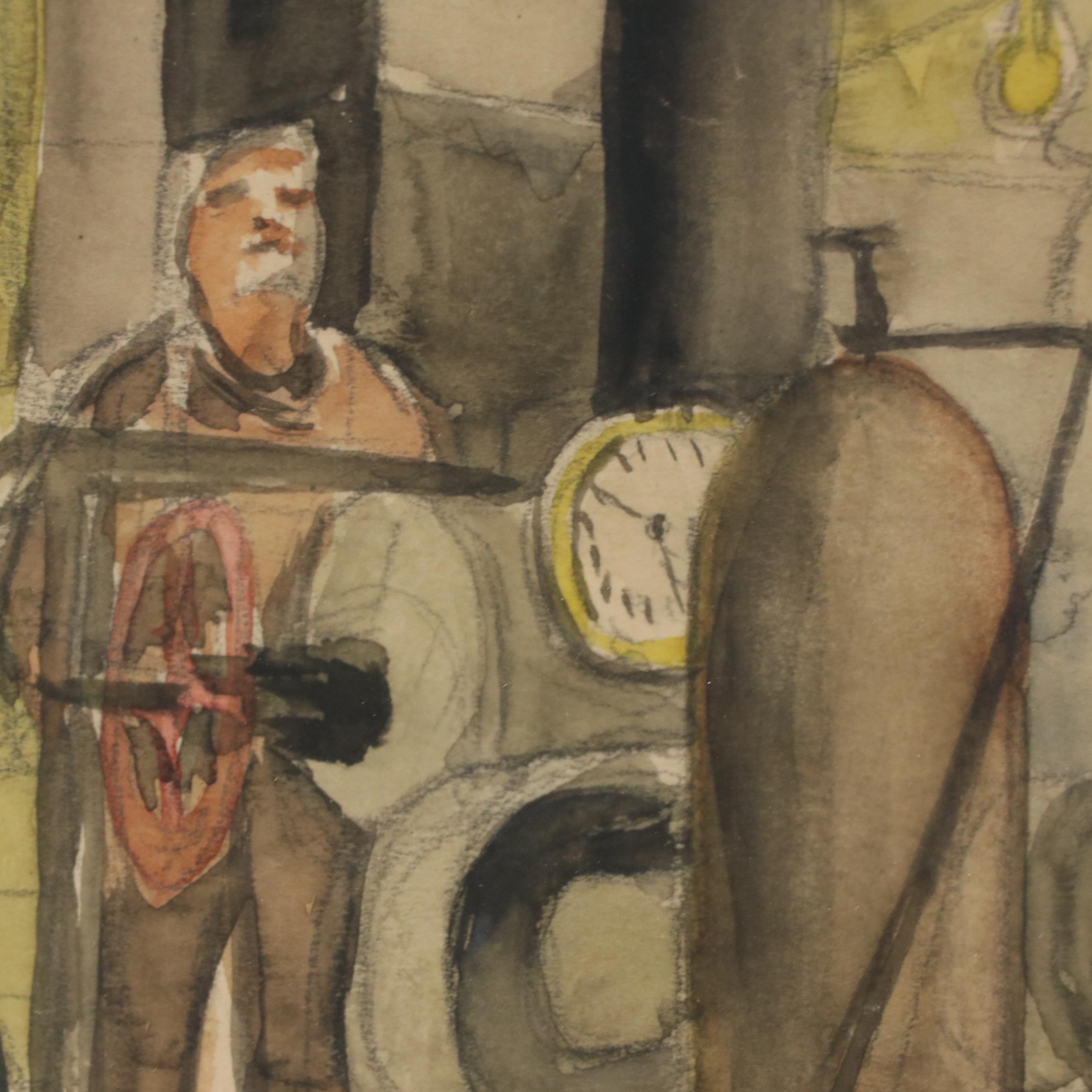 Watercolor Painting of Industrial Work Scene