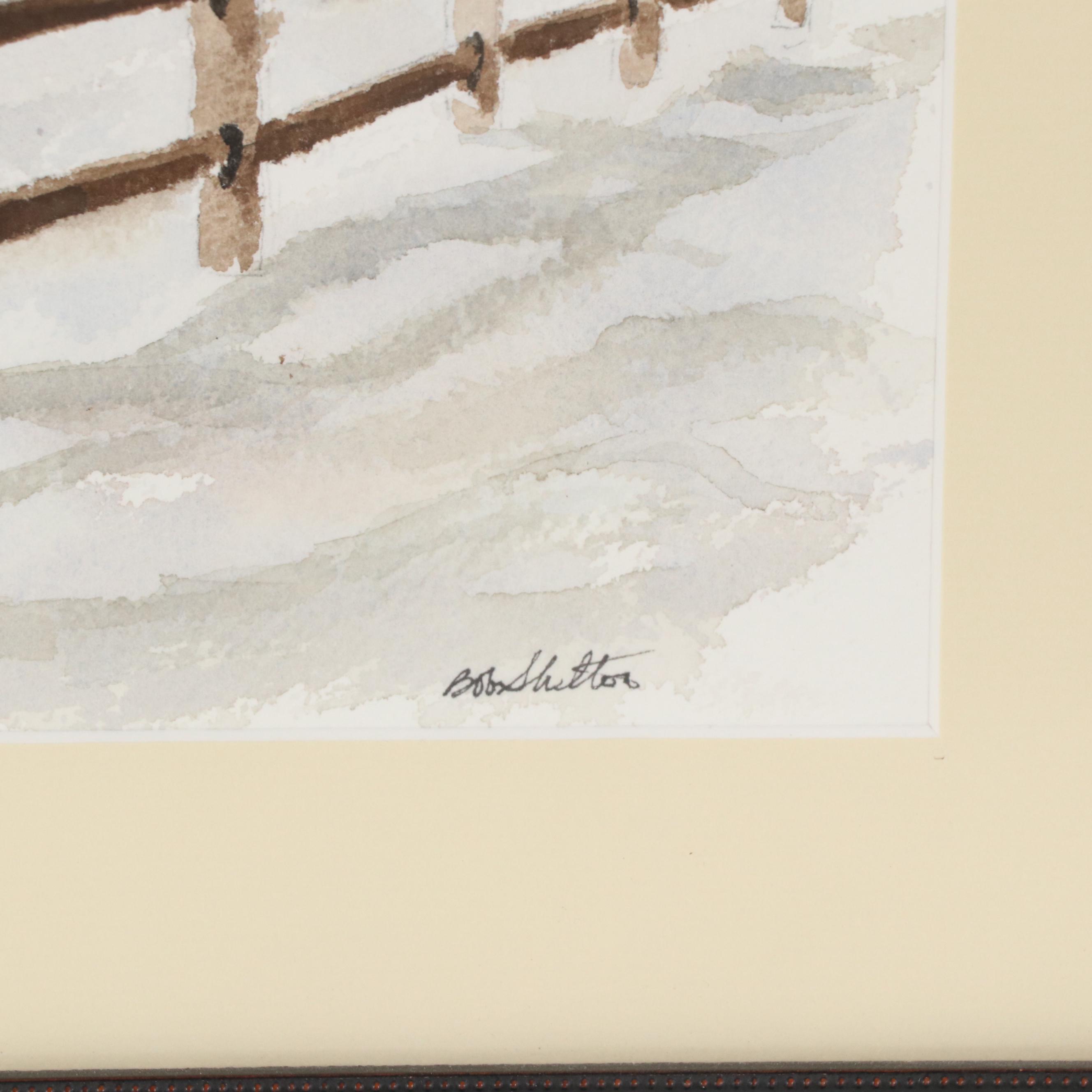 Watercolor Painting of Rural Farmhouse Landscape