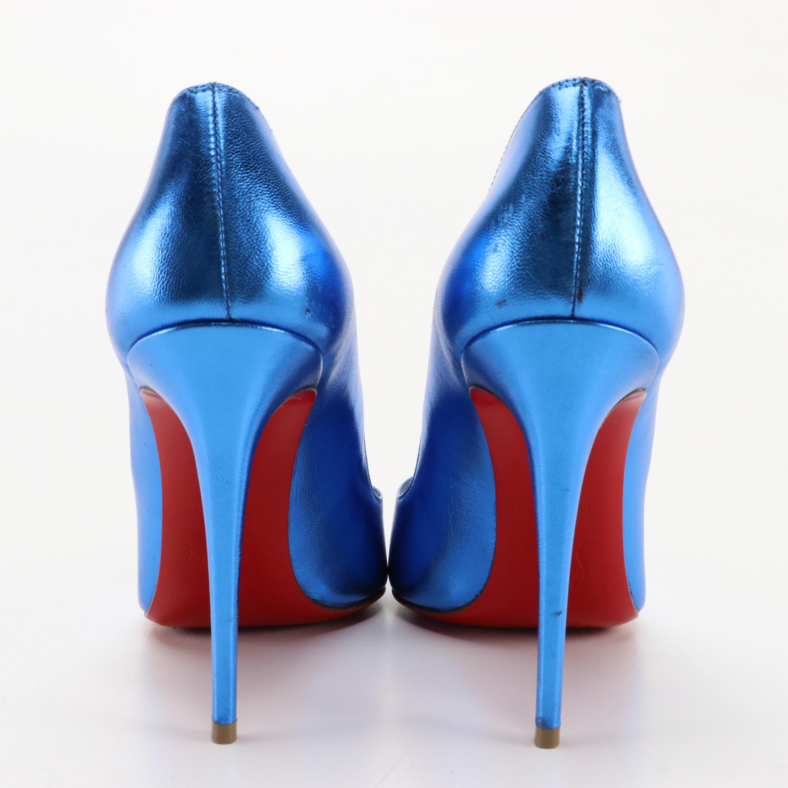 Christian Louboutin Hot Chick 100 Pumps in Sapphire Blue Metallic Leather
