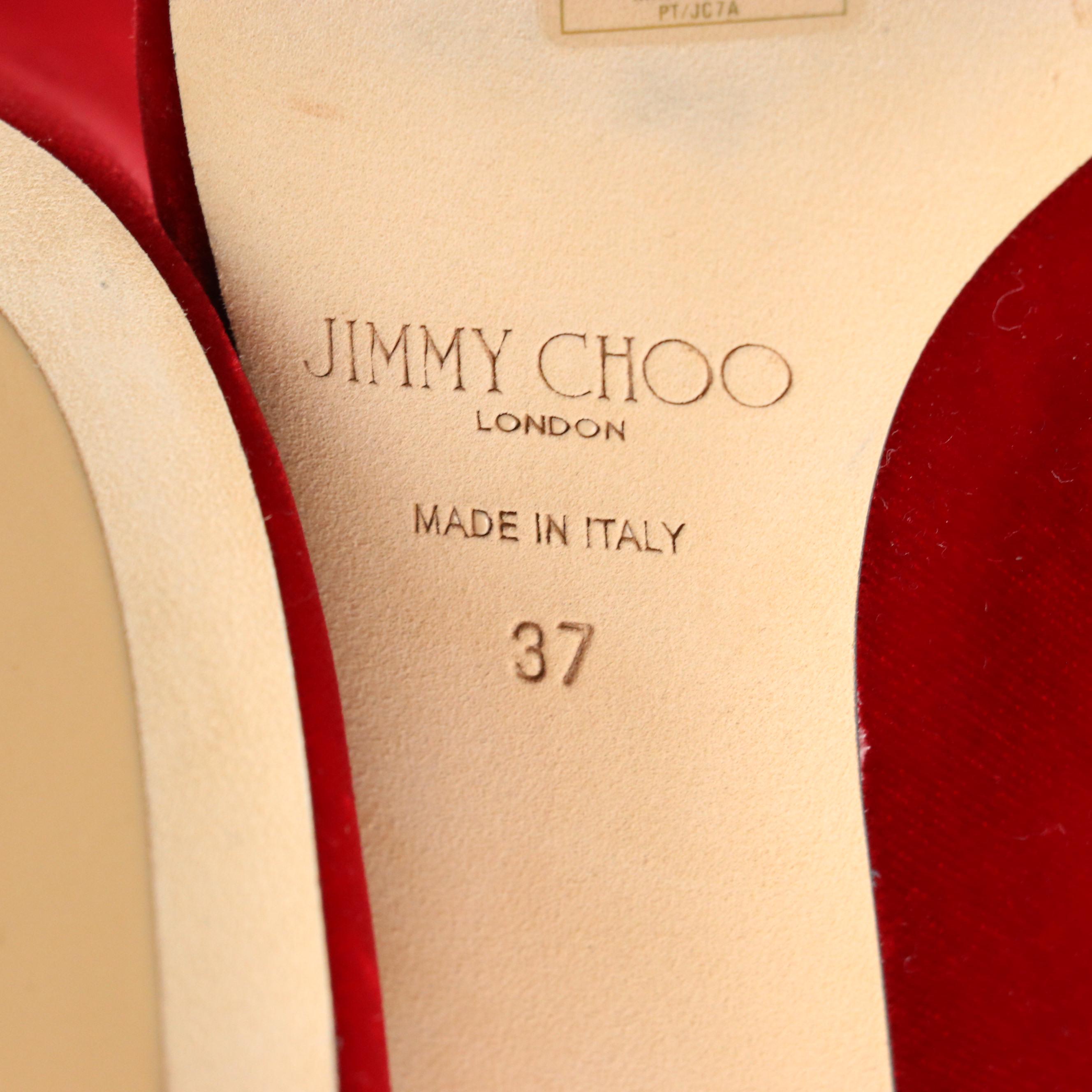 Jimmy Choo Red Velvet Knee-High Square Toe Boots