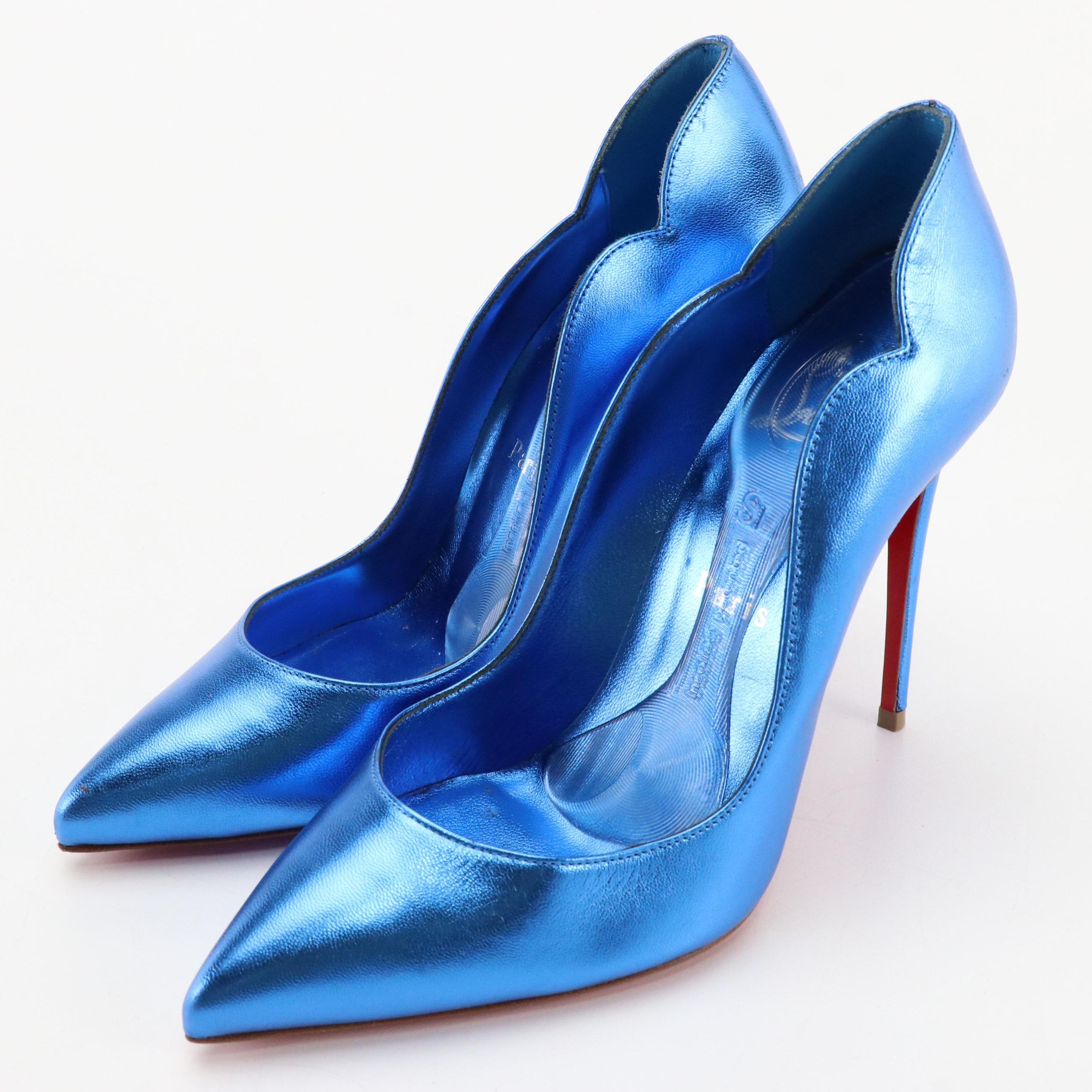 Christian Louboutin Hot Chick 100 Pumps in Sapphire Blue Metallic Leather