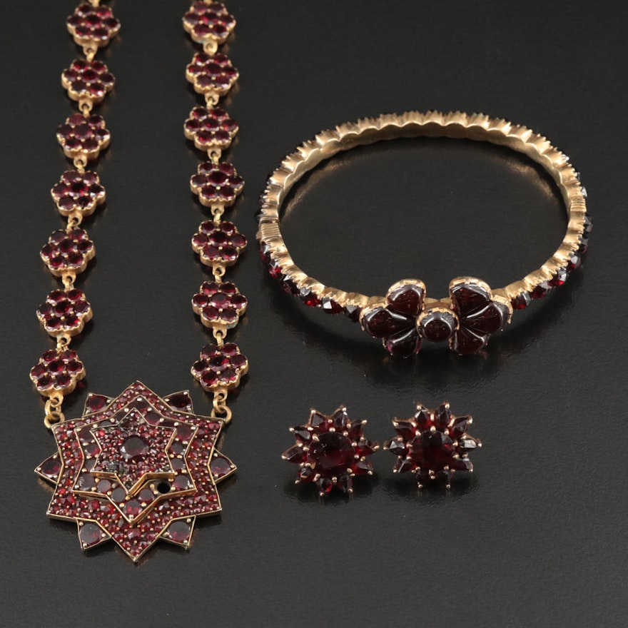 Vintage Garnet Jewelry Featuring 10K Earrings
