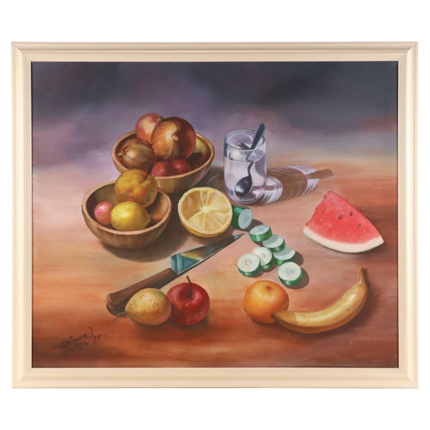 Still Life of Fruit Acrylic Painting, 1989