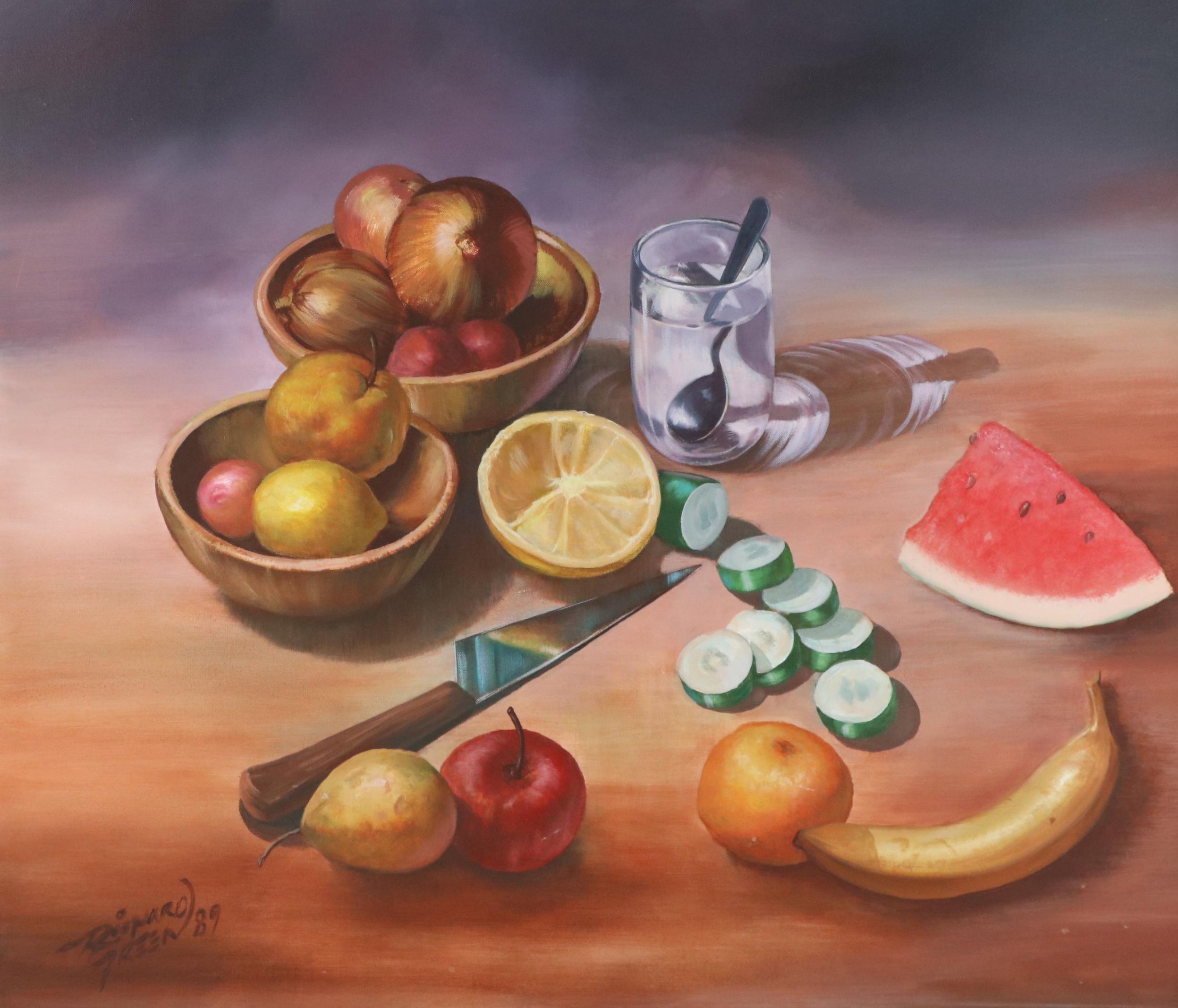 Still Life of Fruit Acrylic Painting, 1989