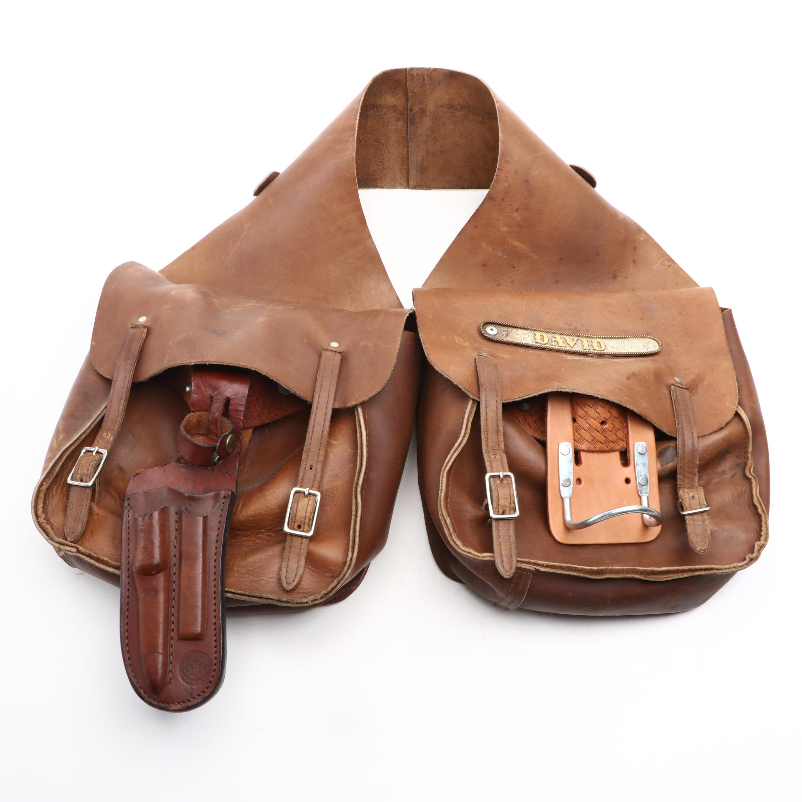 Leather Saddle Bags with Knife Sheath and Tool Holder
