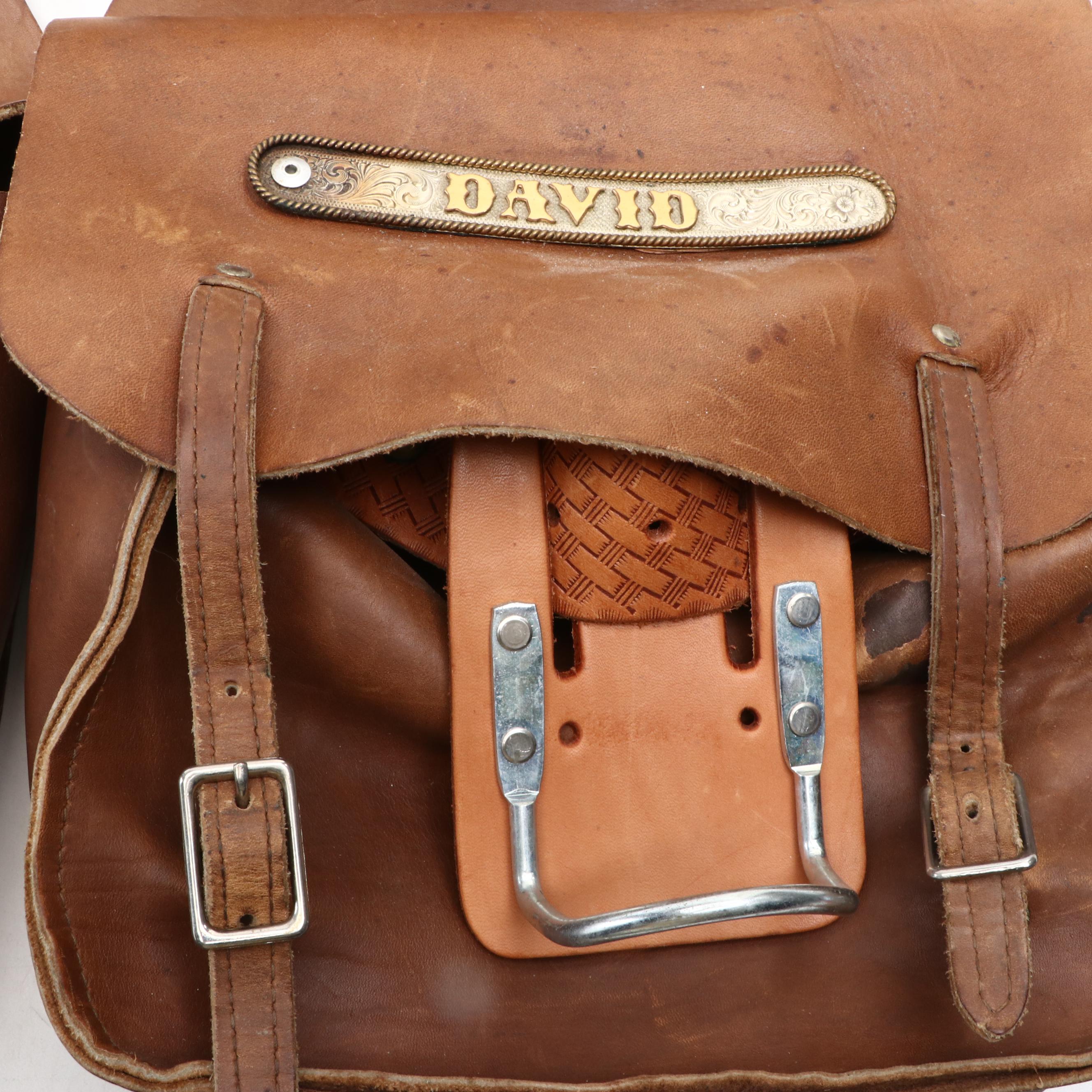 Leather Saddle Bags with Knife Sheath and Tool Holder