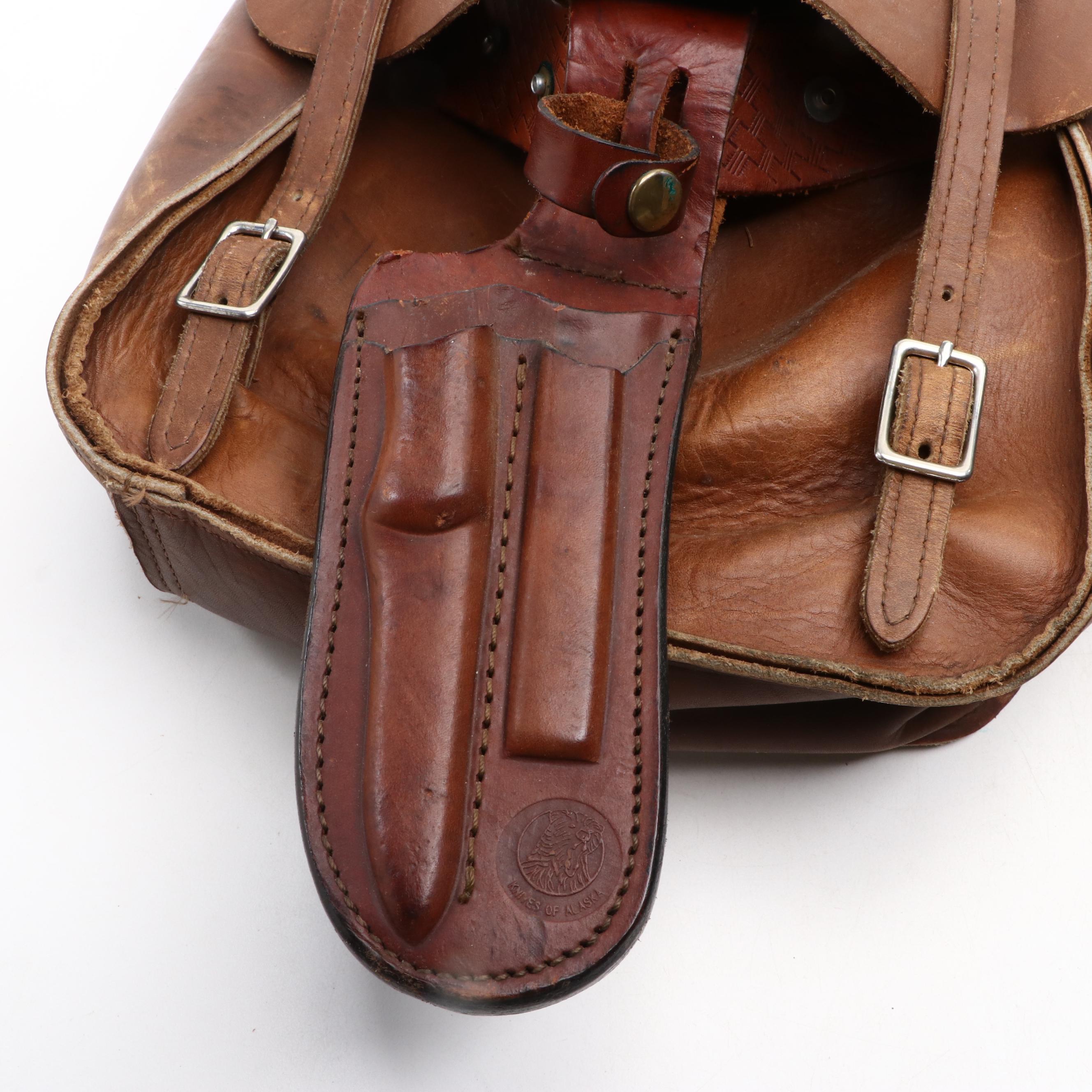 Leather Saddle Bags with Knife Sheath and Tool Holder