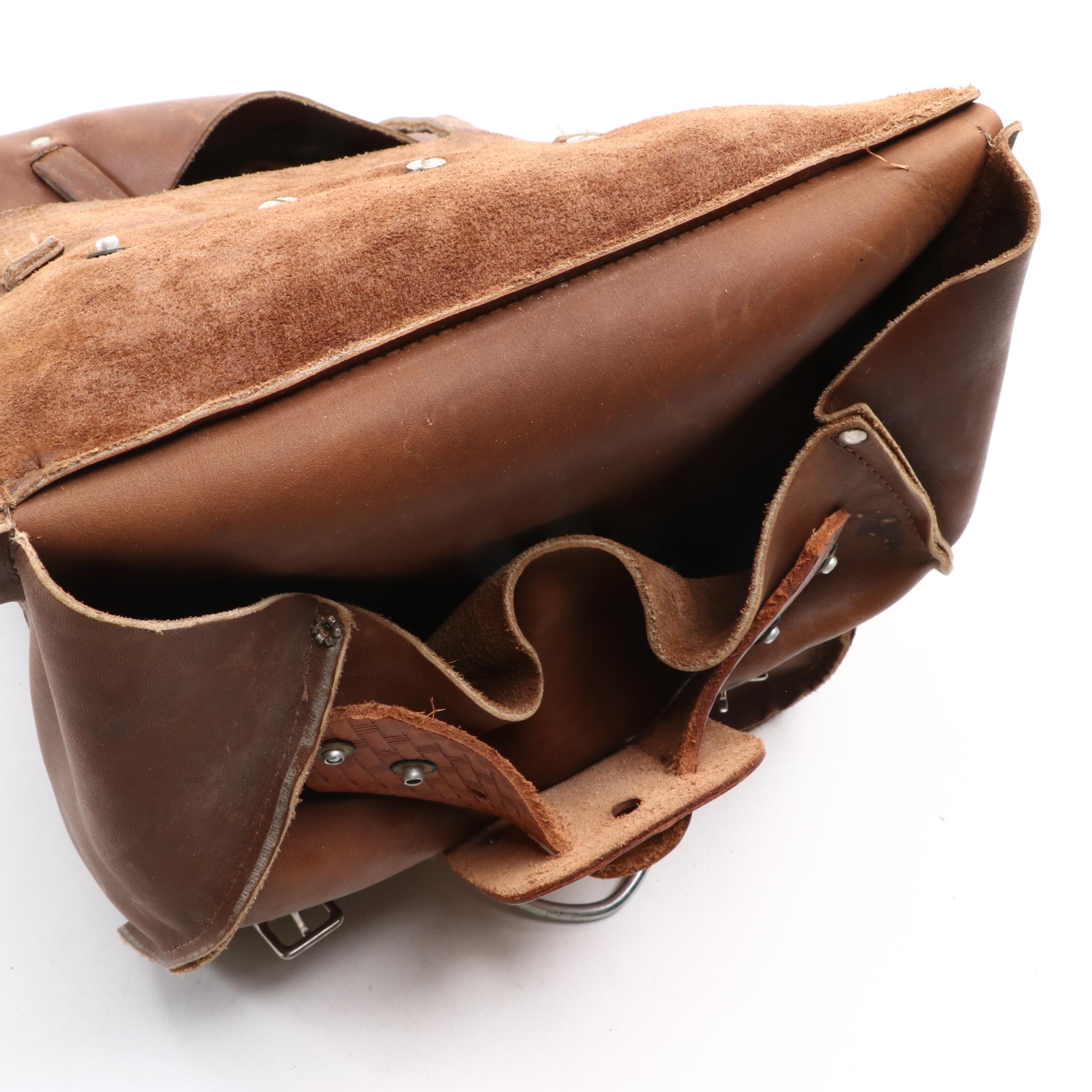 Leather Saddle Bags with Knife Sheath and Tool Holder
