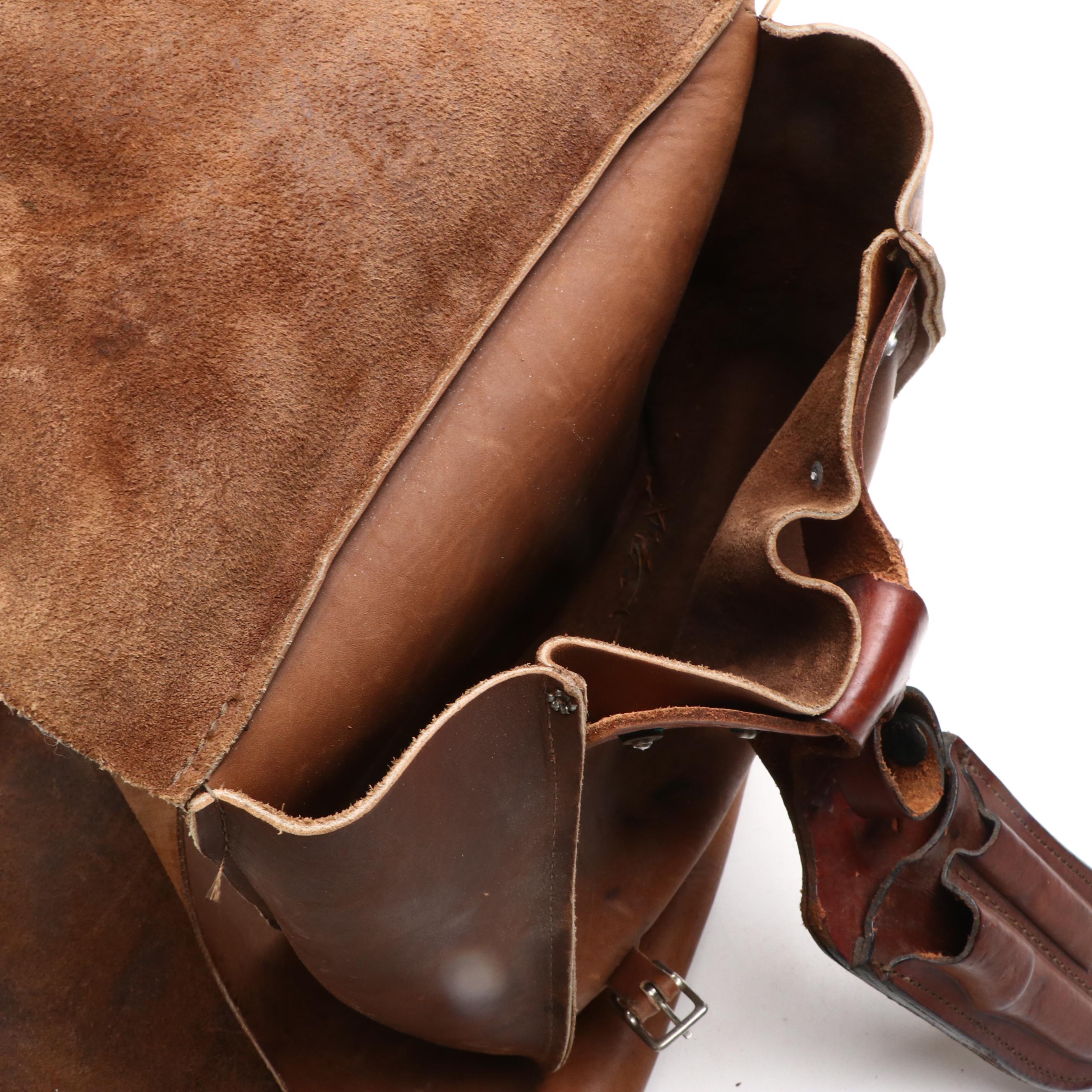 Leather Saddle Bags with Knife Sheath and Tool Holder