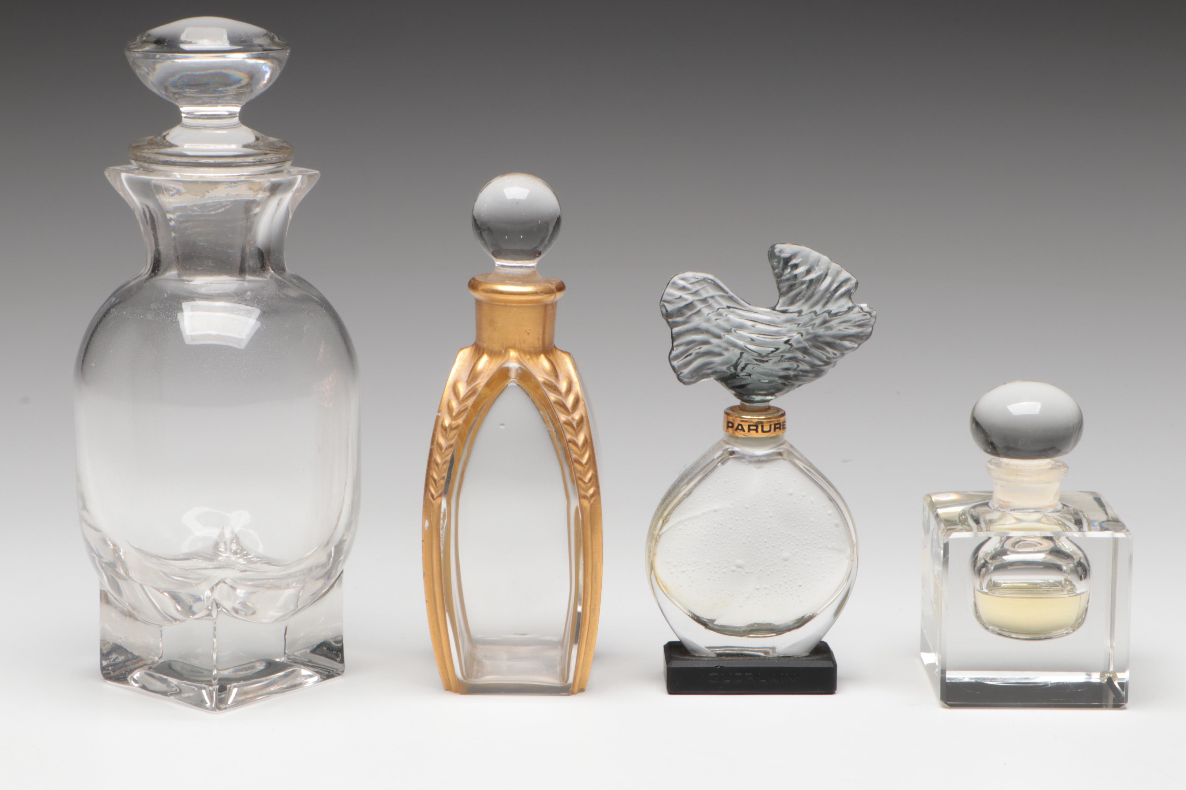 Guerlain "Parure" Glass Perfume Bottle with Other Glass Perfume Bottles