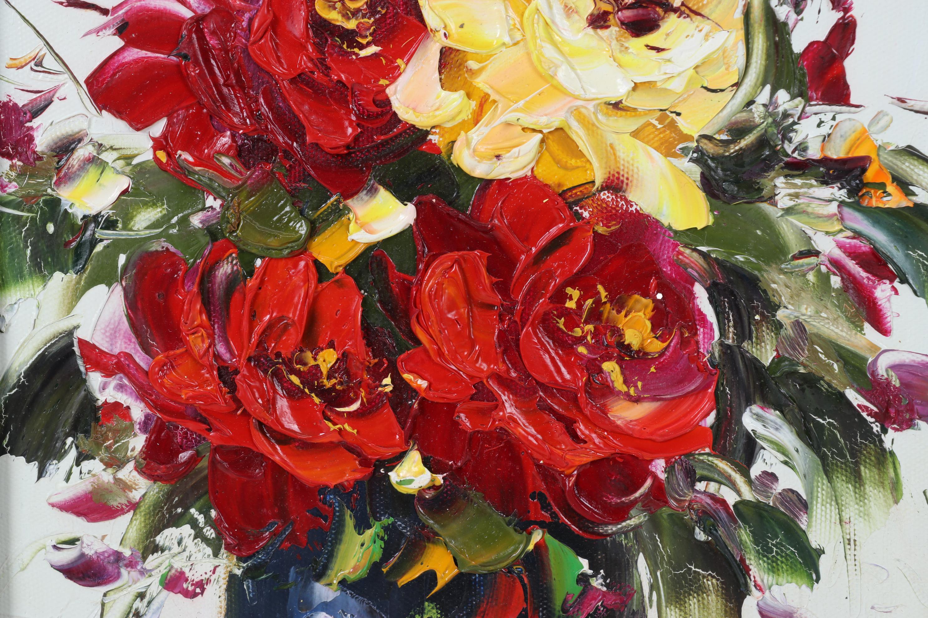 Floral Still Life Acrylic Impasto Painting