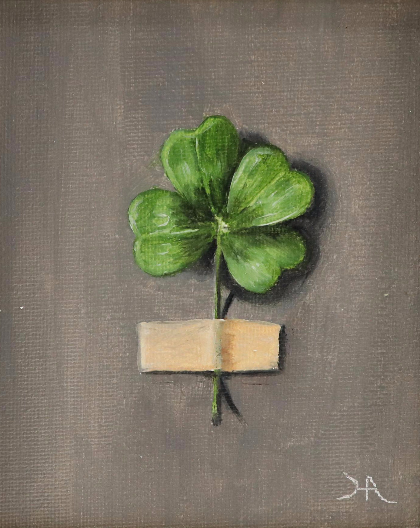 Houra Alghizzi Trompe-l'Œil Oil Painting "Four-Leaf Clover," 2024