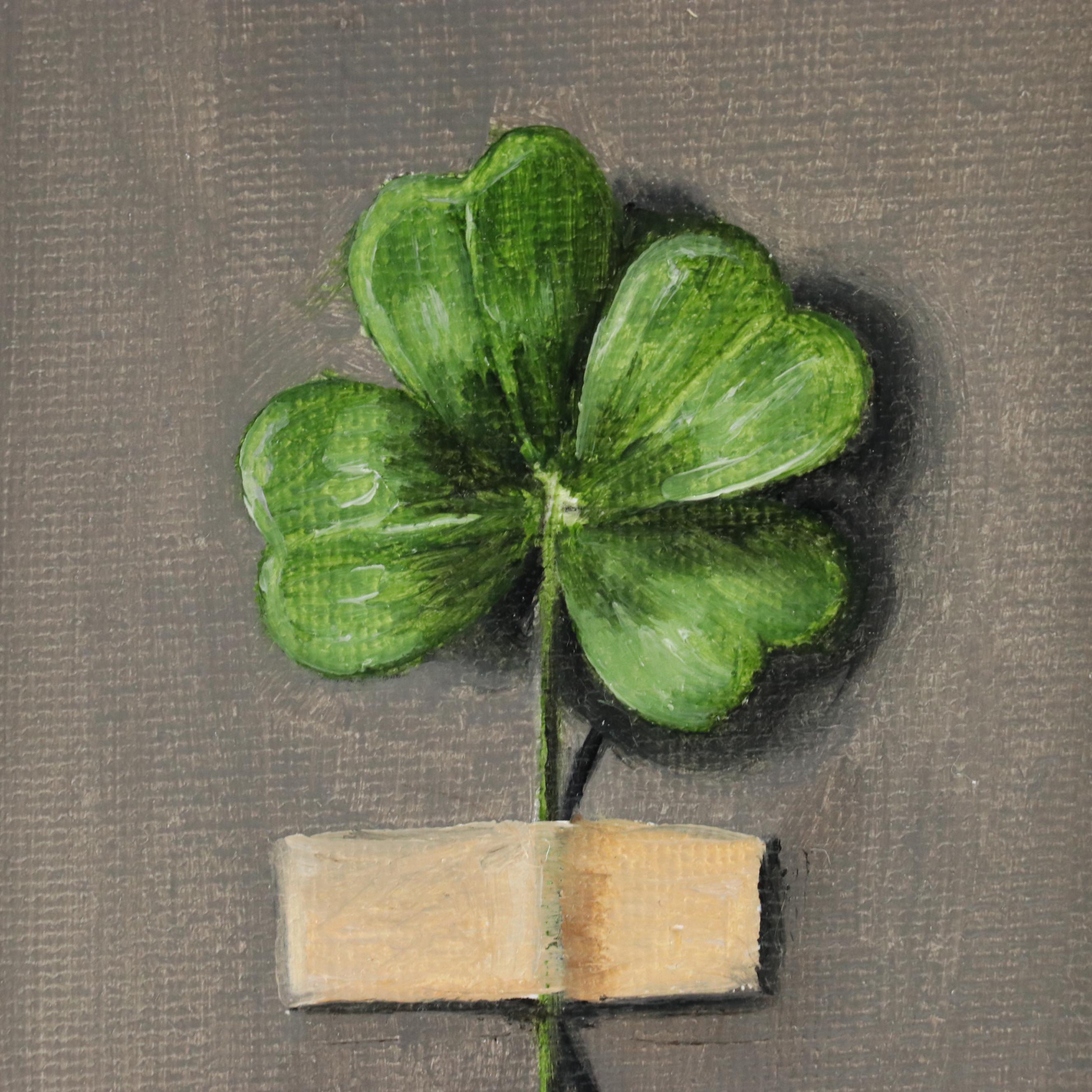 Houra Alghizzi Trompe-l'Œil Oil Painting "Four-Leaf Clover," 2024