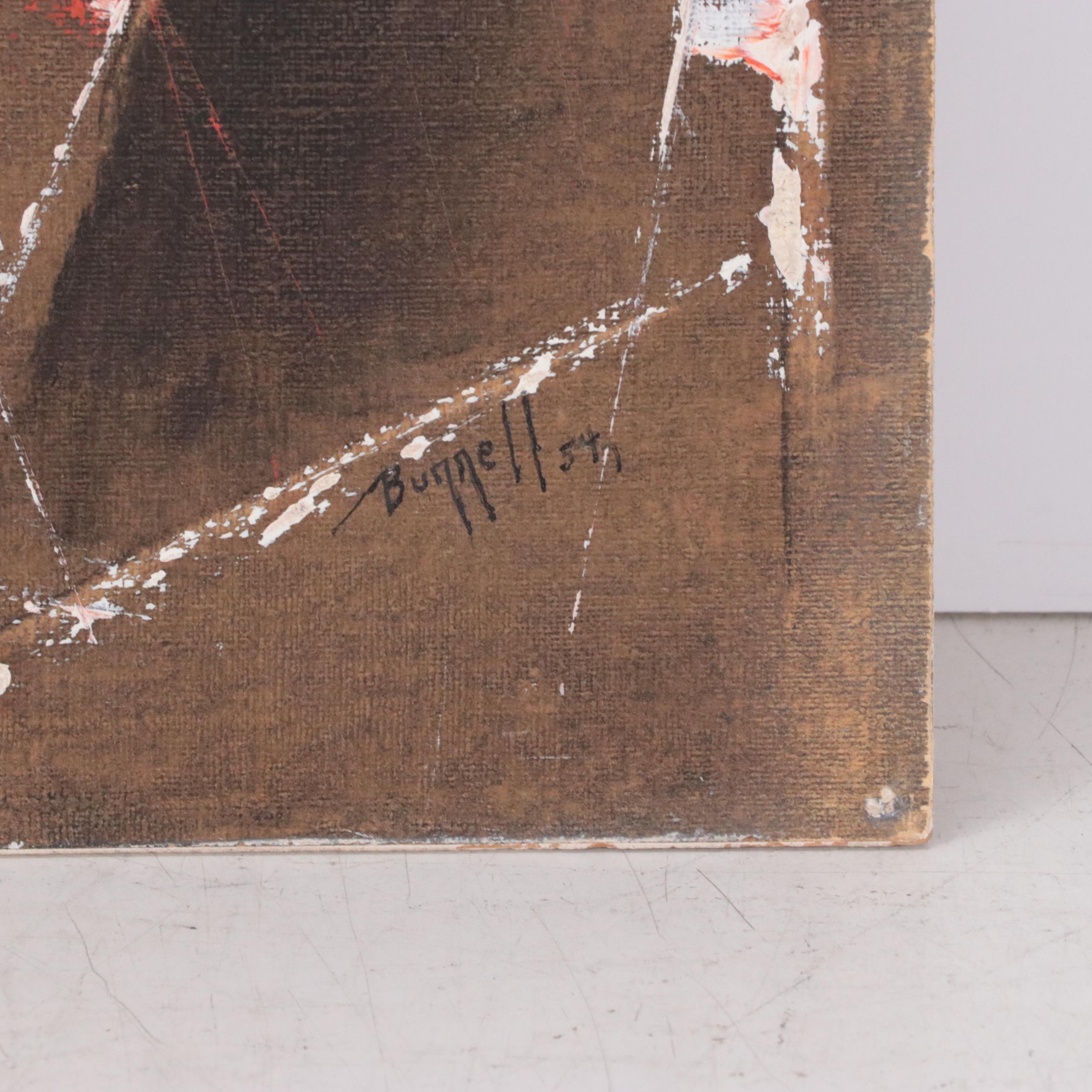 Charles Ragland Bunnell Abstract Expressionist Oil Painting "Oriental," 1957