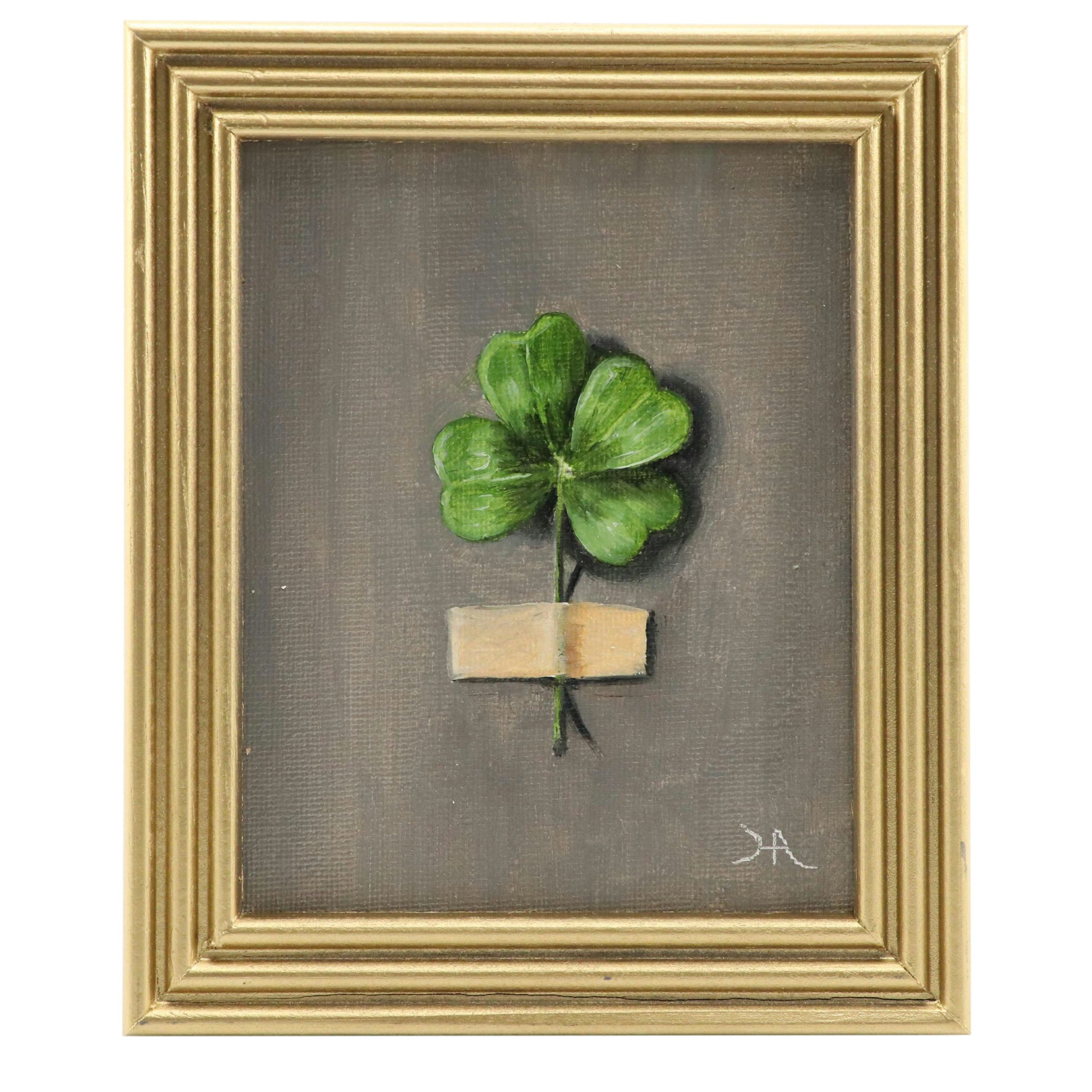Houra Alghizzi Trompe-l'Œil Oil Painting "Four-Leaf Clover," 2024