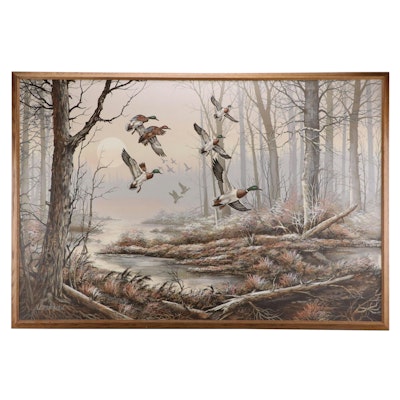 Artmaster Studios Large-Scale Embellished Serigraph of Mallard Ducks