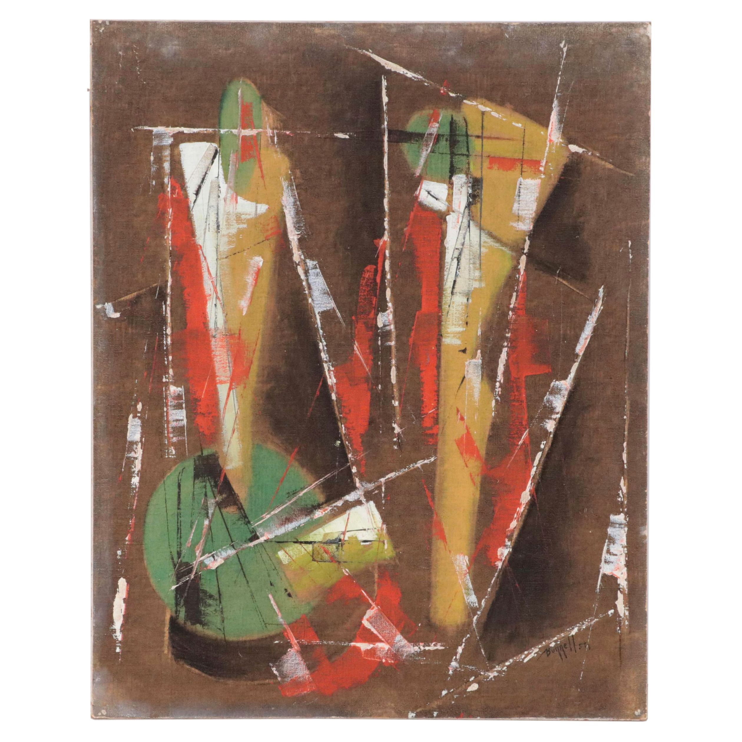 Charles Ragland Bunnell Abstract Expressionist Oil Painting "Oriental," 1957