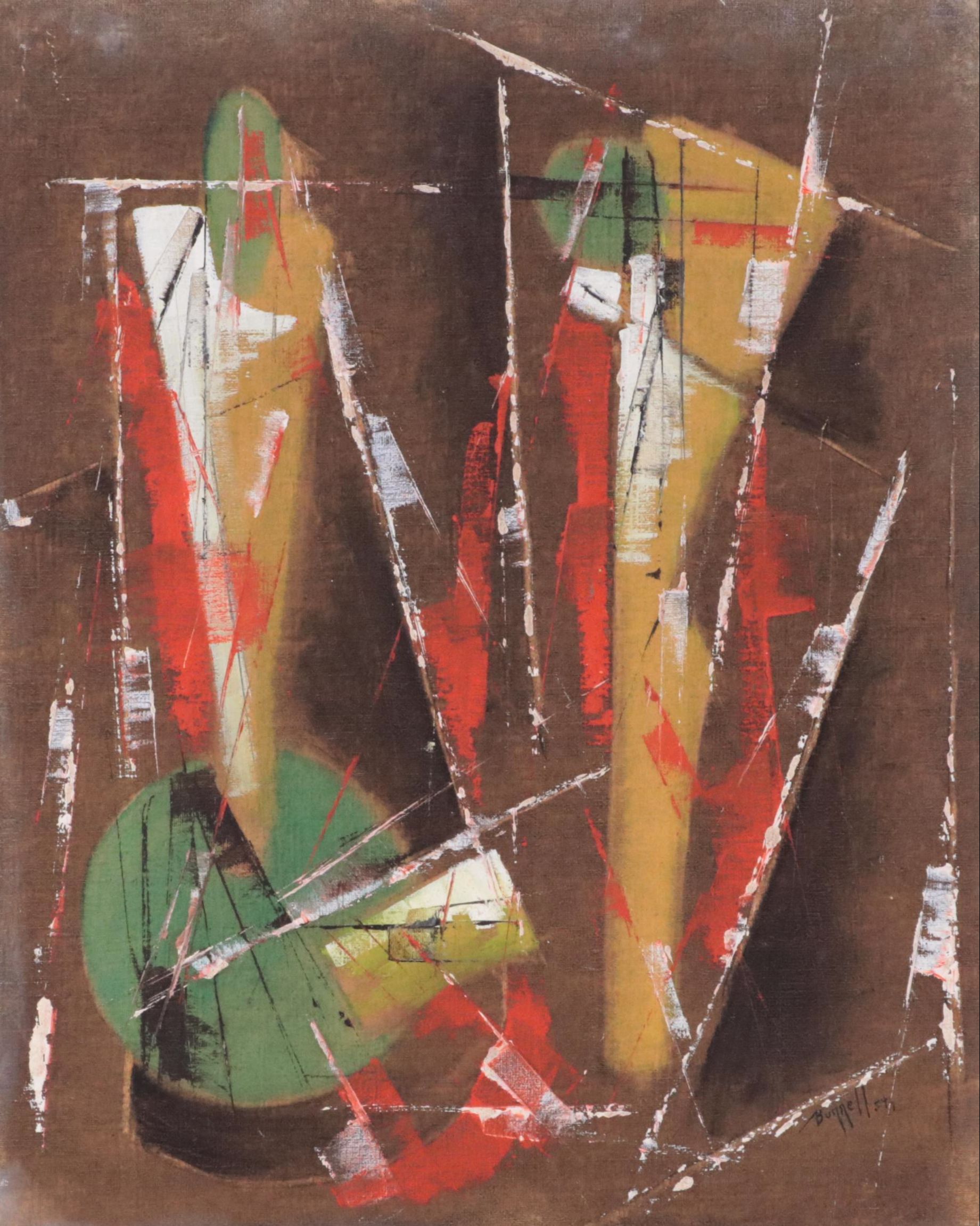 Charles Ragland Bunnell Abstract Expressionist Oil Painting "Oriental," 1957