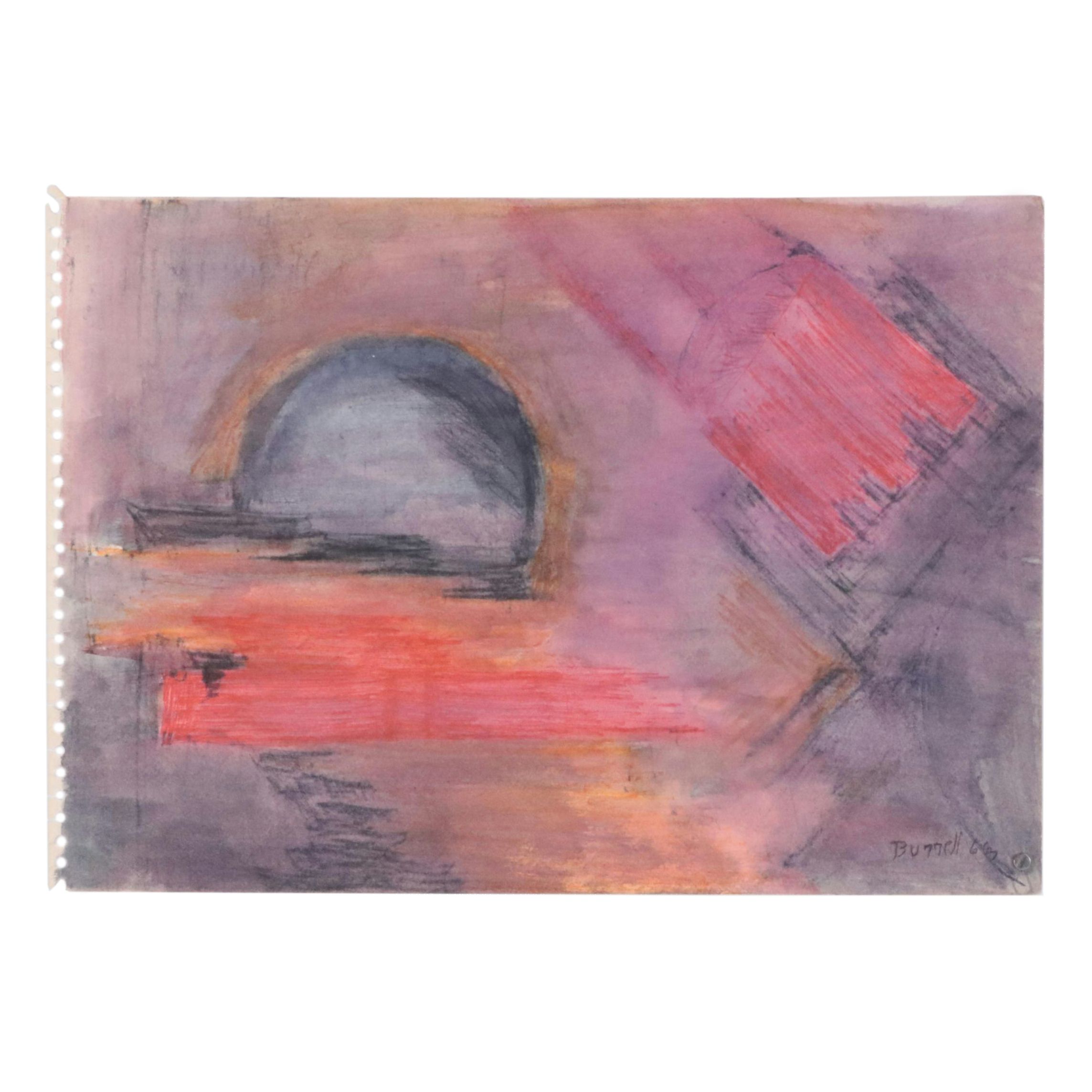 Charles Ragland Bunnell Modern Abstract Mixed Media Painting, 1966