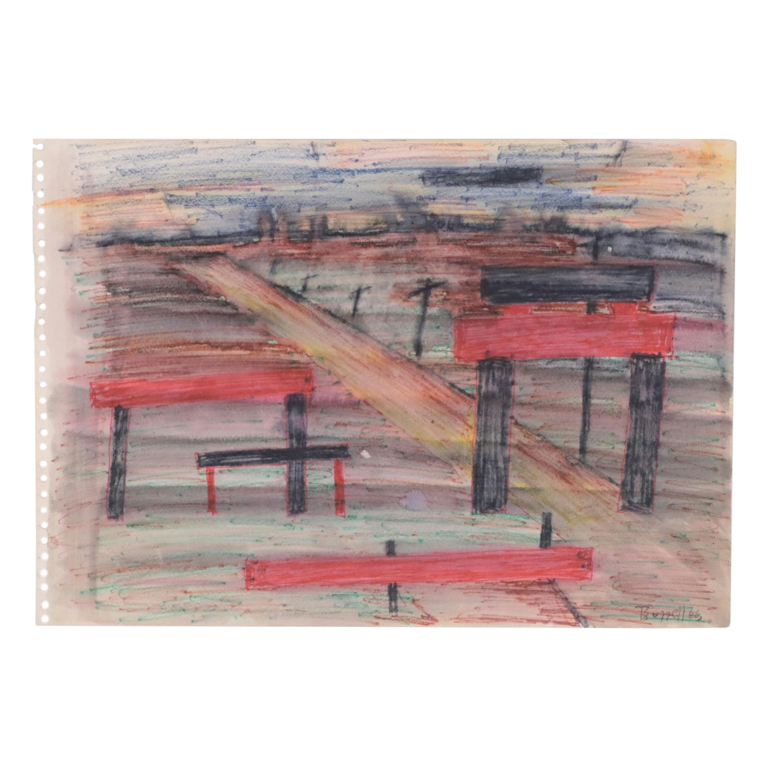 Charles Ragland Bunnell Modern Abstract Drawing, 1966