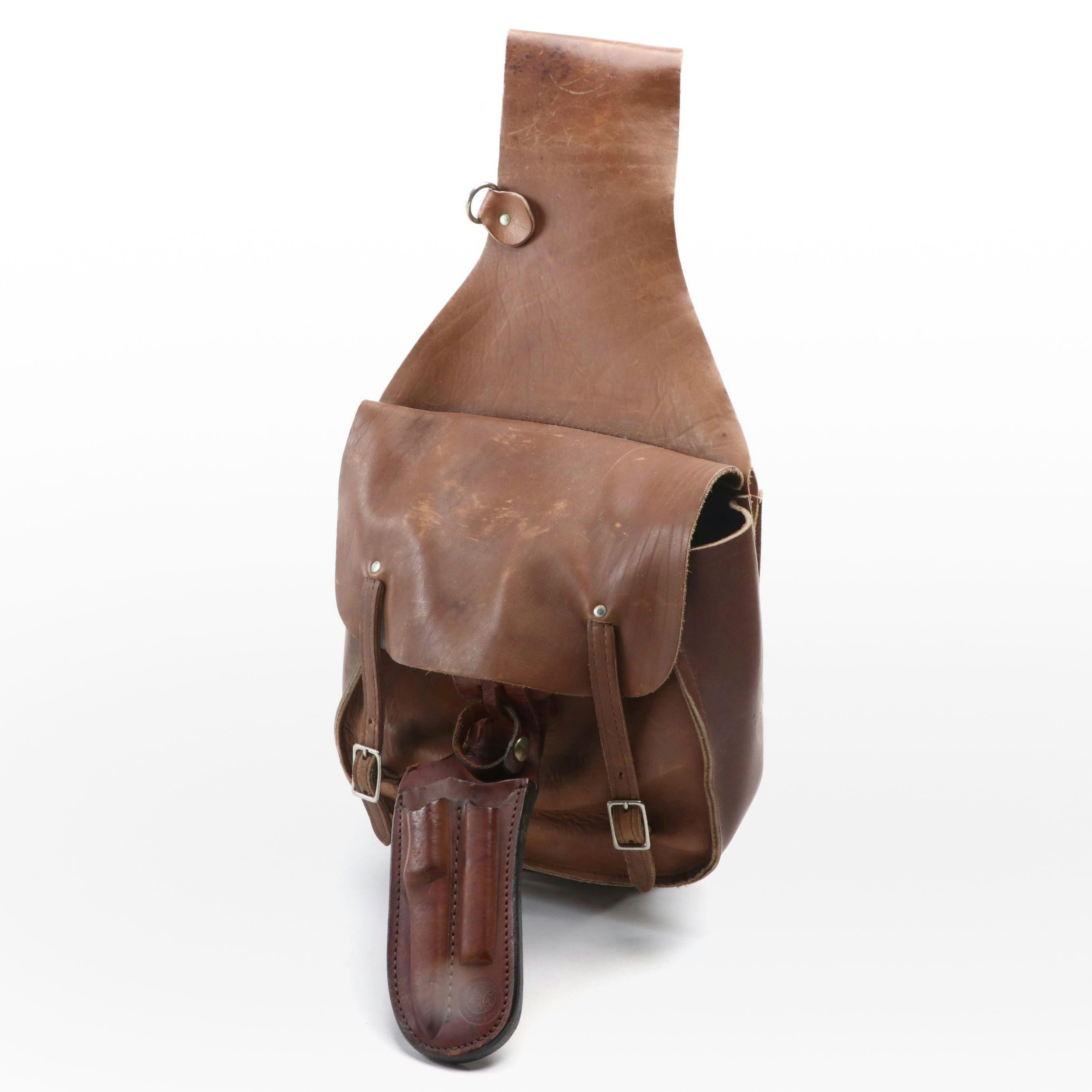 Leather Saddle Bags with Knife Sheath and Tool Holder