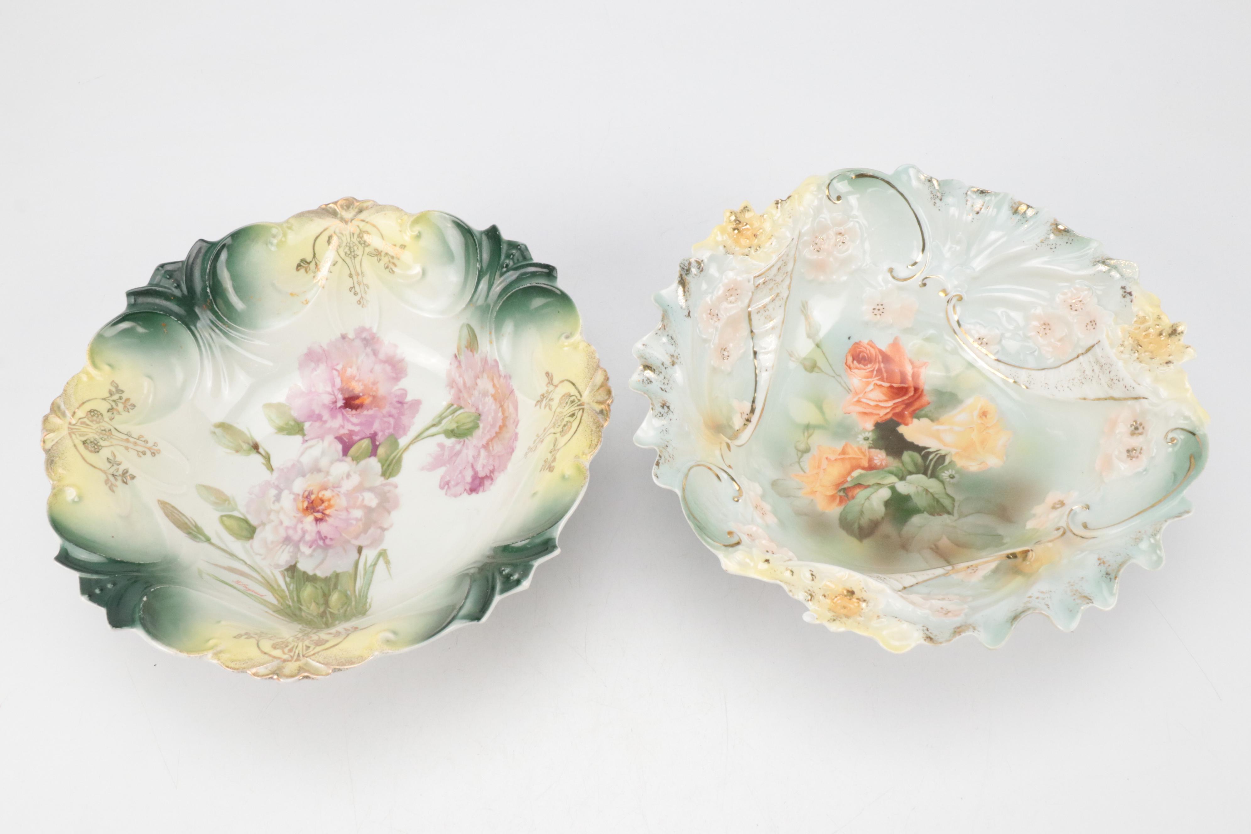 Royal Bayreuth with Limoges and Other Porcelain Bowls and Tableware