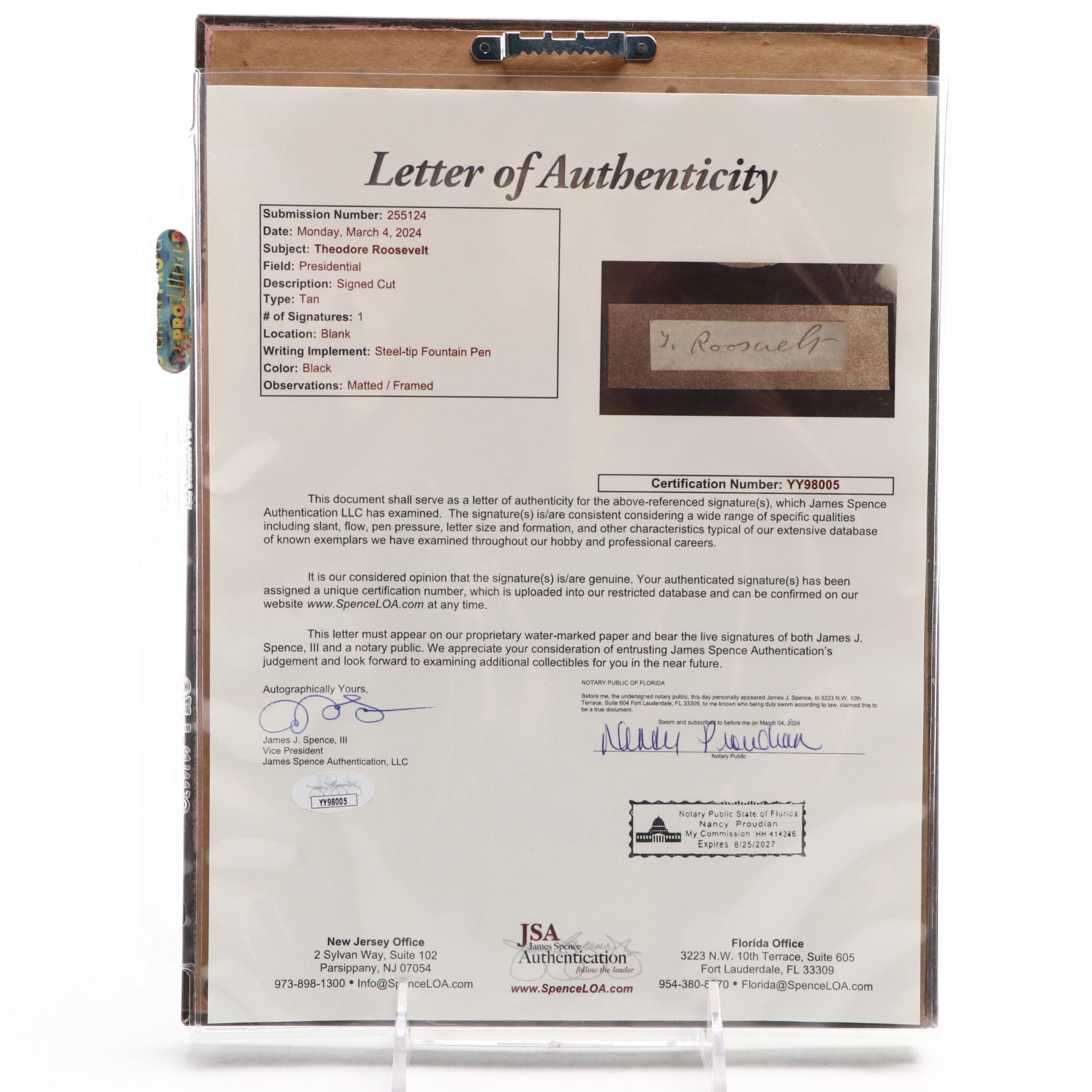 Theodore Roosevelt Cut Signature, Early 20th Century