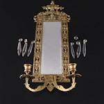 Bradley & Hubbard Style Brass Mirrored Wall Sconce with Crystal Prisms