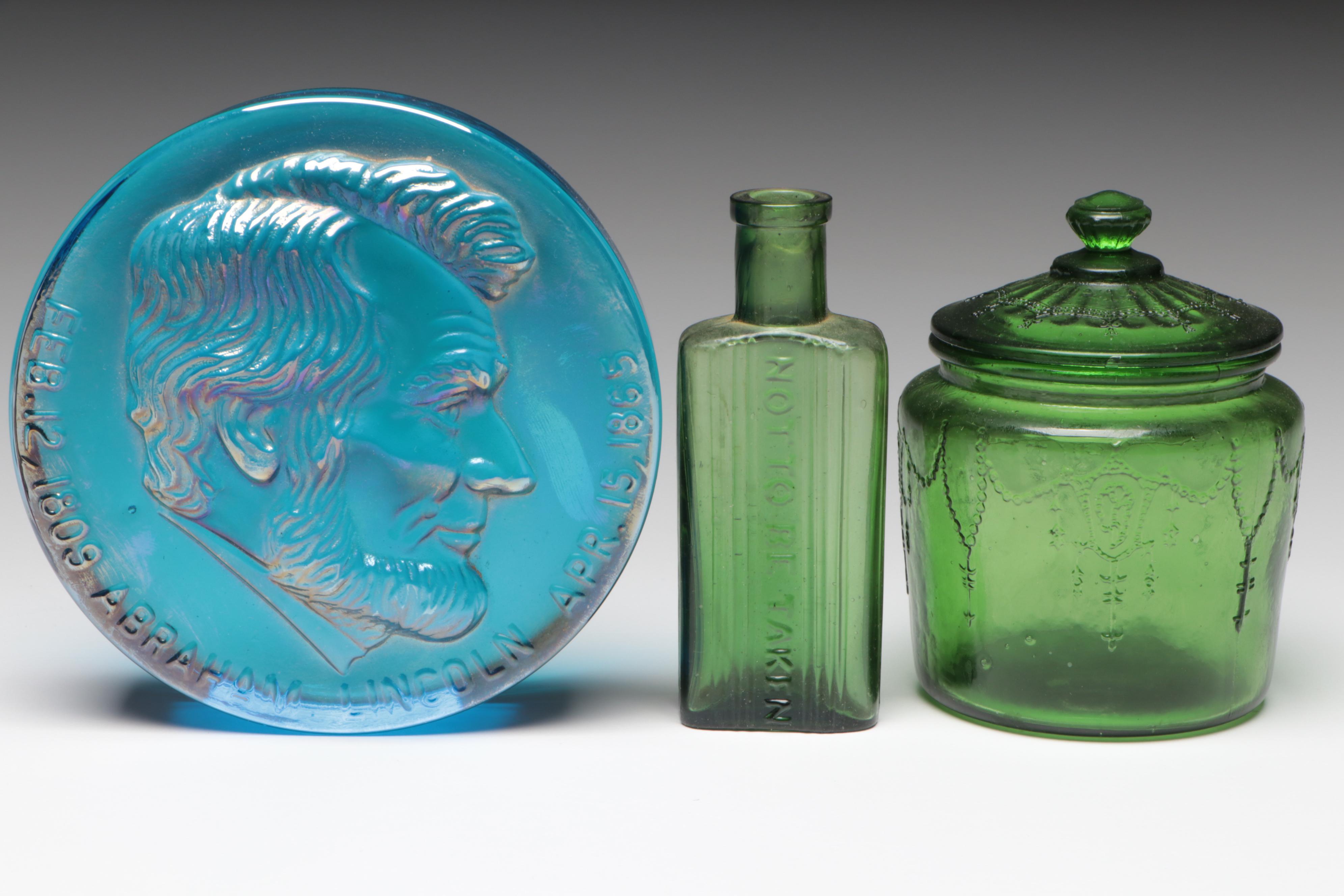 St. Clair Iridescent Carnival Indian Head Toothpick Holder with Other Décor