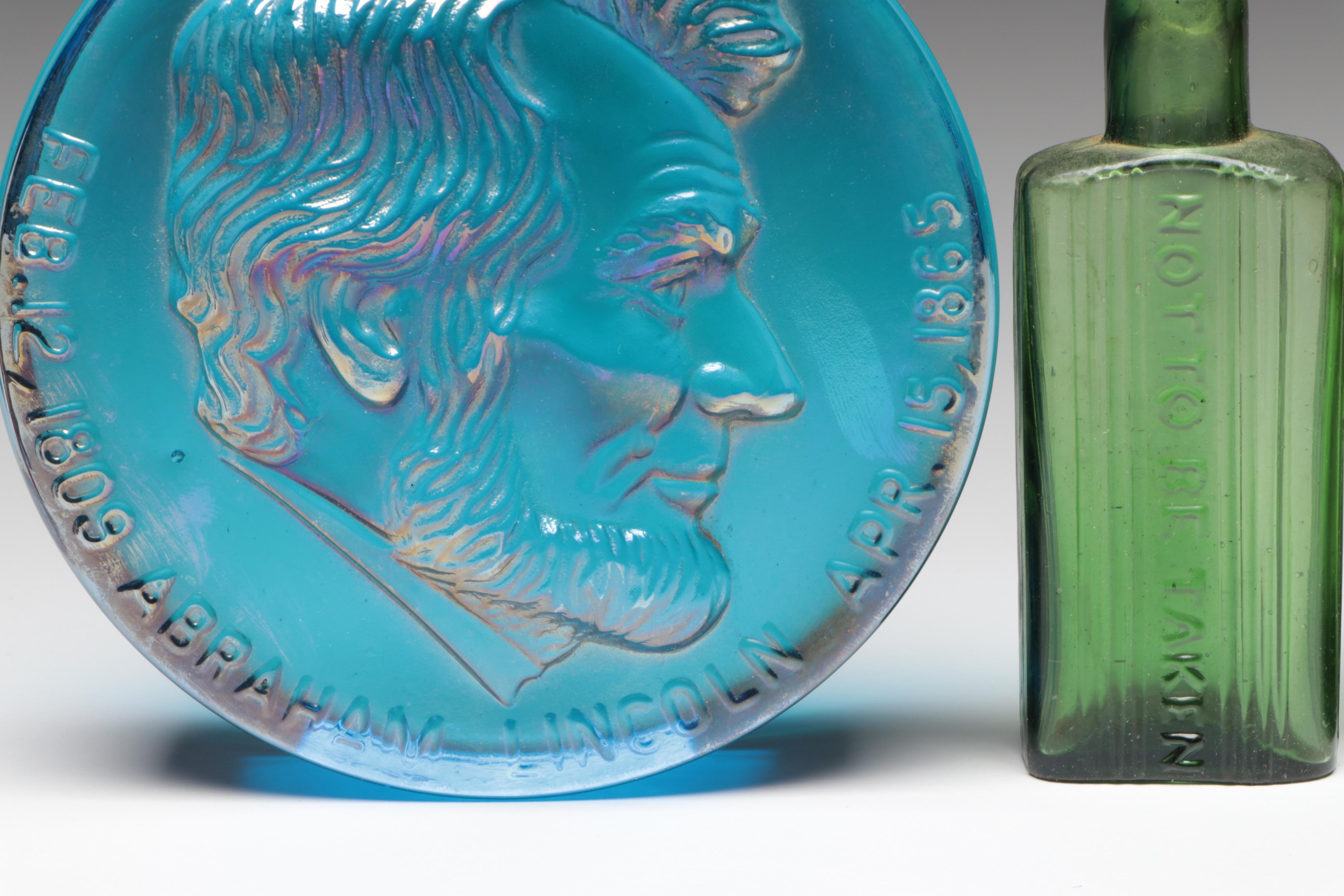 St. Clair Iridescent Carnival Indian Head Toothpick Holder with Other Décor