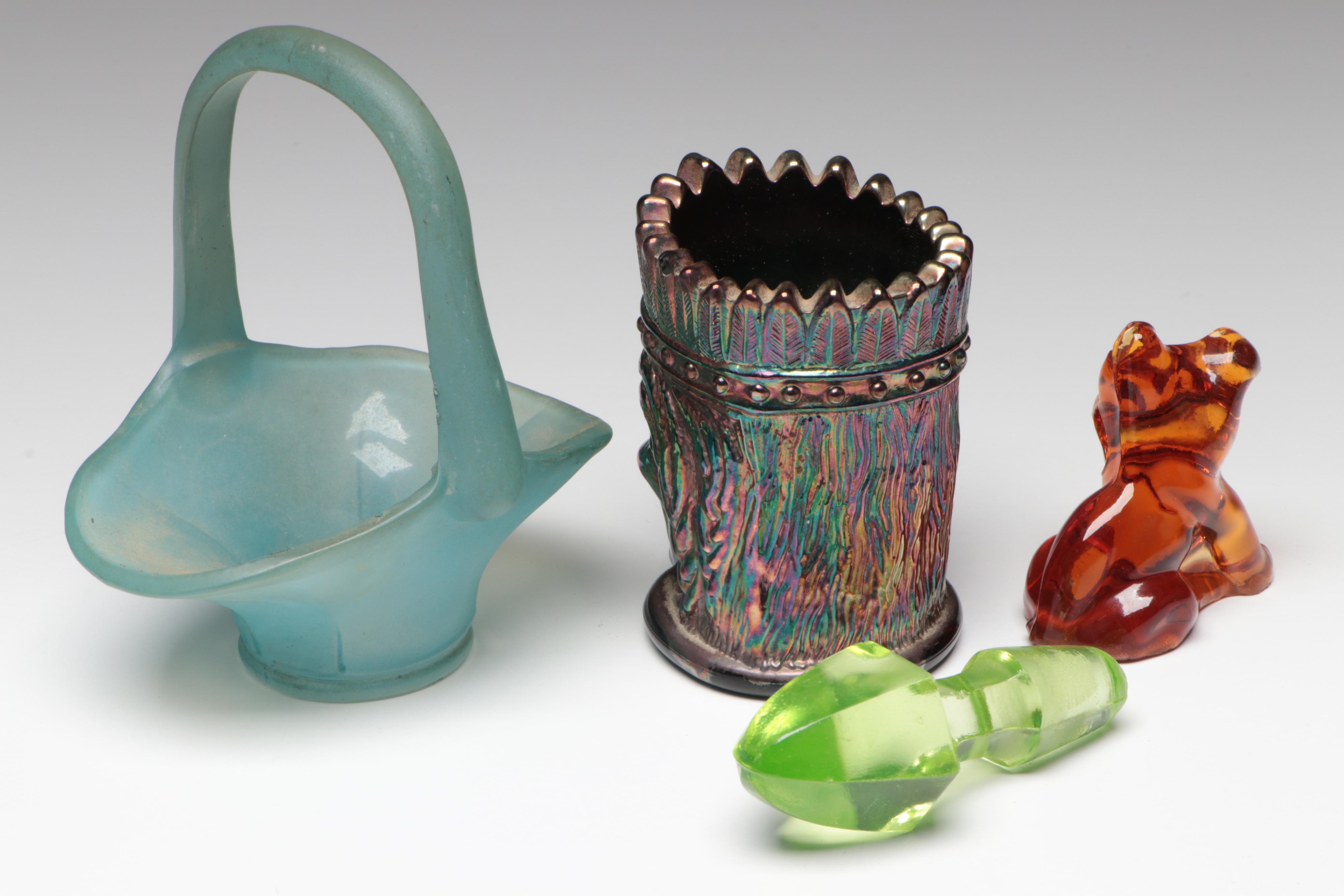 St. Clair Iridescent Carnival Indian Head Toothpick Holder with Other Décor