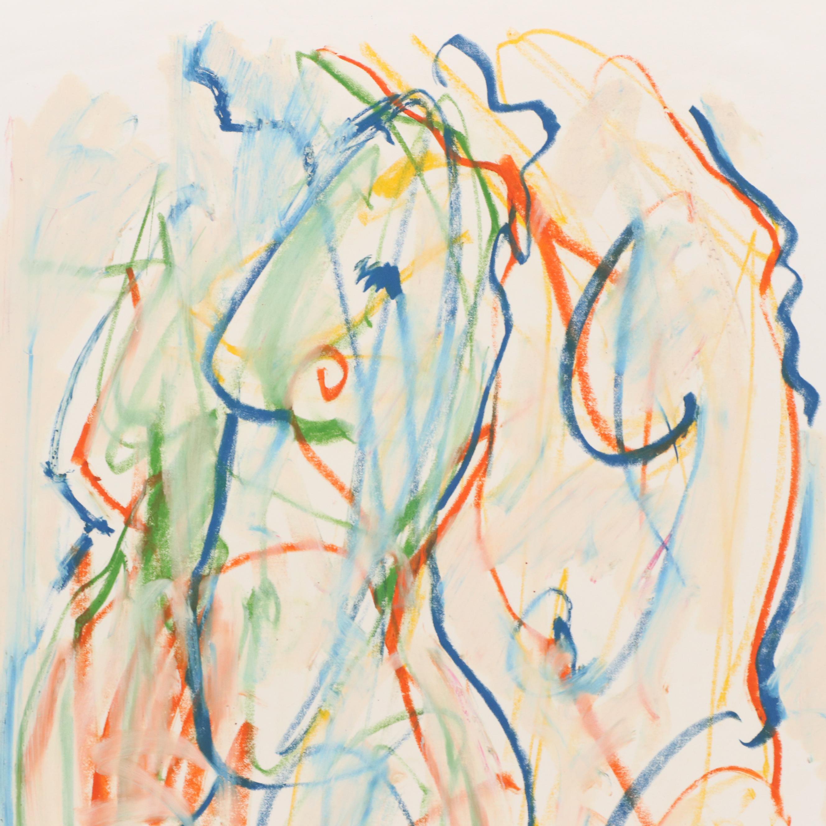 Jack Meanwell Modern Figural Nude Oil Pastel Drawing, 1980