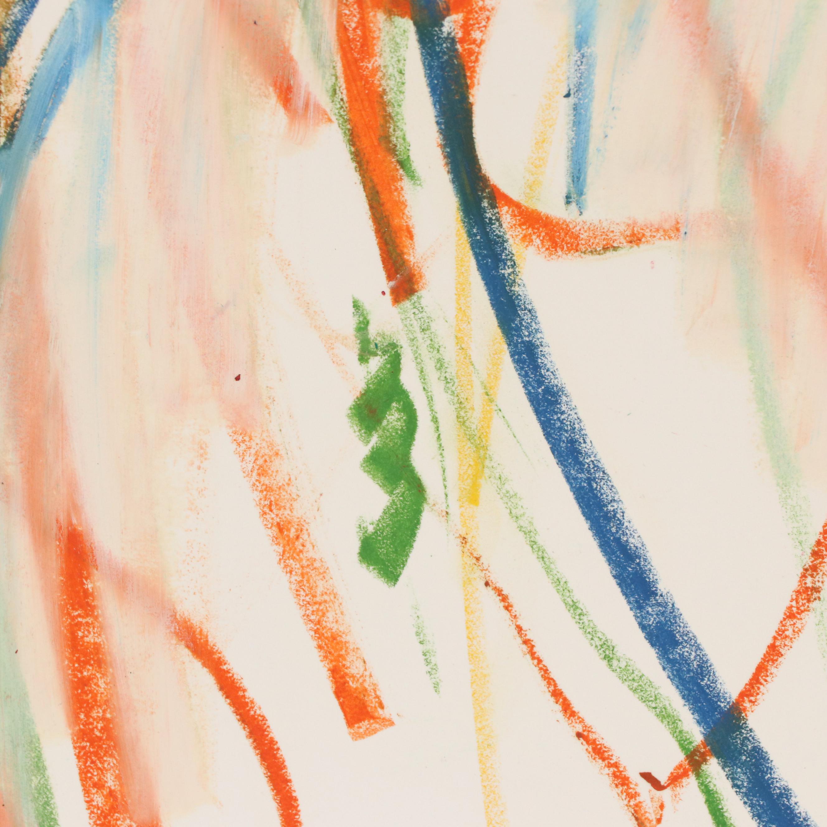 Jack Meanwell Modern Figural Nude Oil Pastel Drawing, 1980