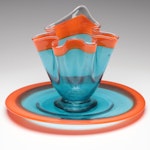 Mexican Blown Glass Handkerchief Vase and Matching Glass Charger