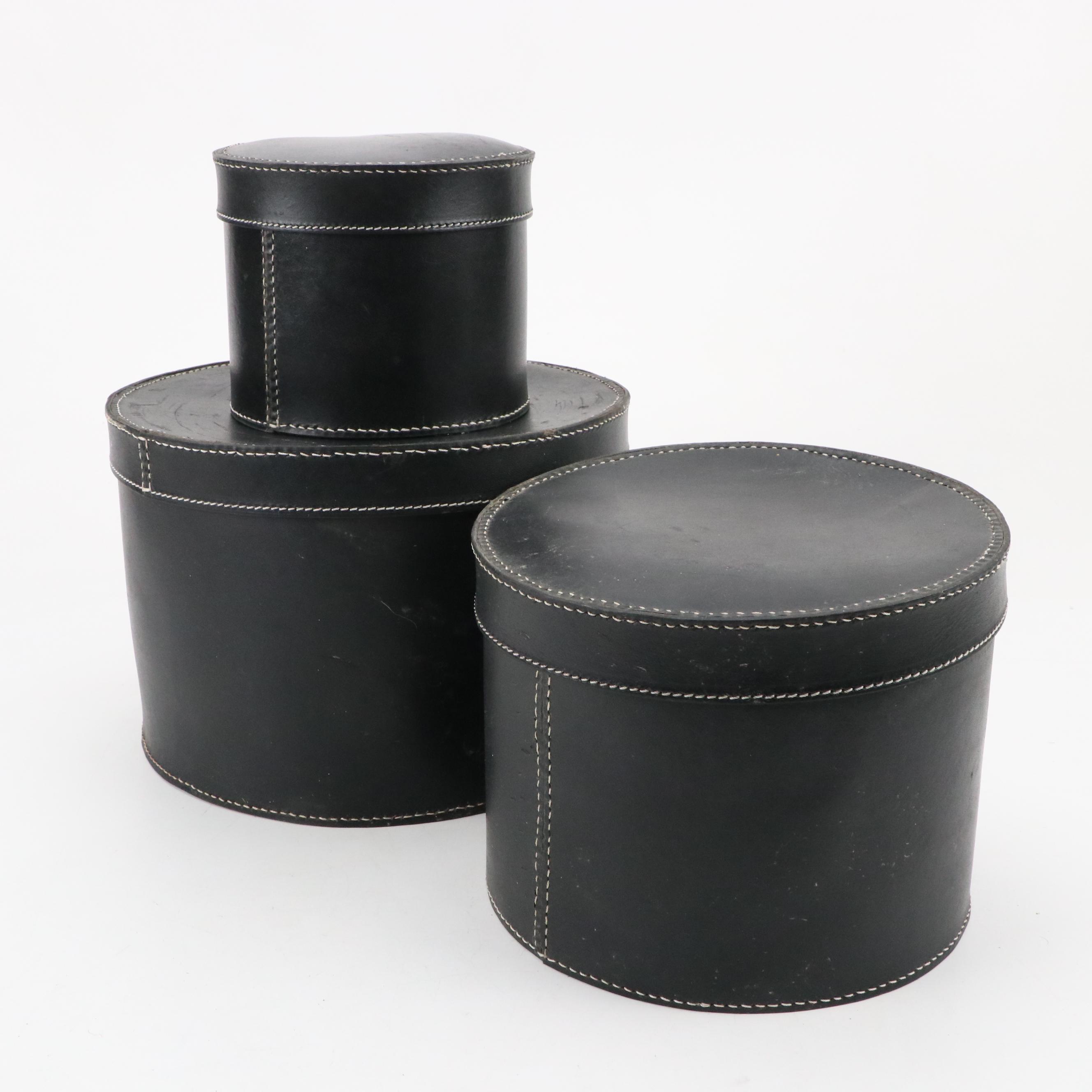 Top Stitched Bonded Leather Nesting Storage Boxes