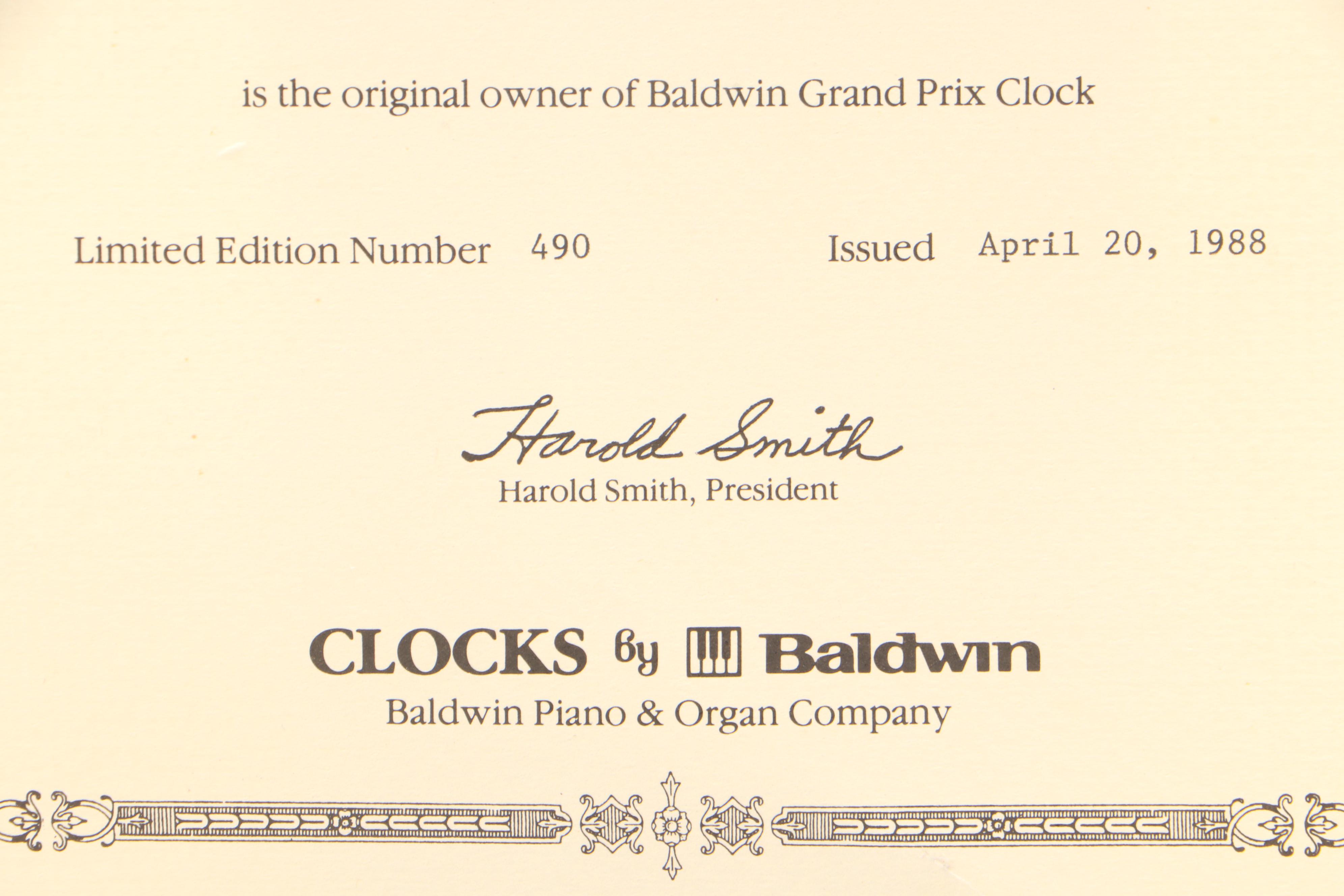 Baldwin Piano & Organ Co. 125th Anniversary Grandfather Clock
