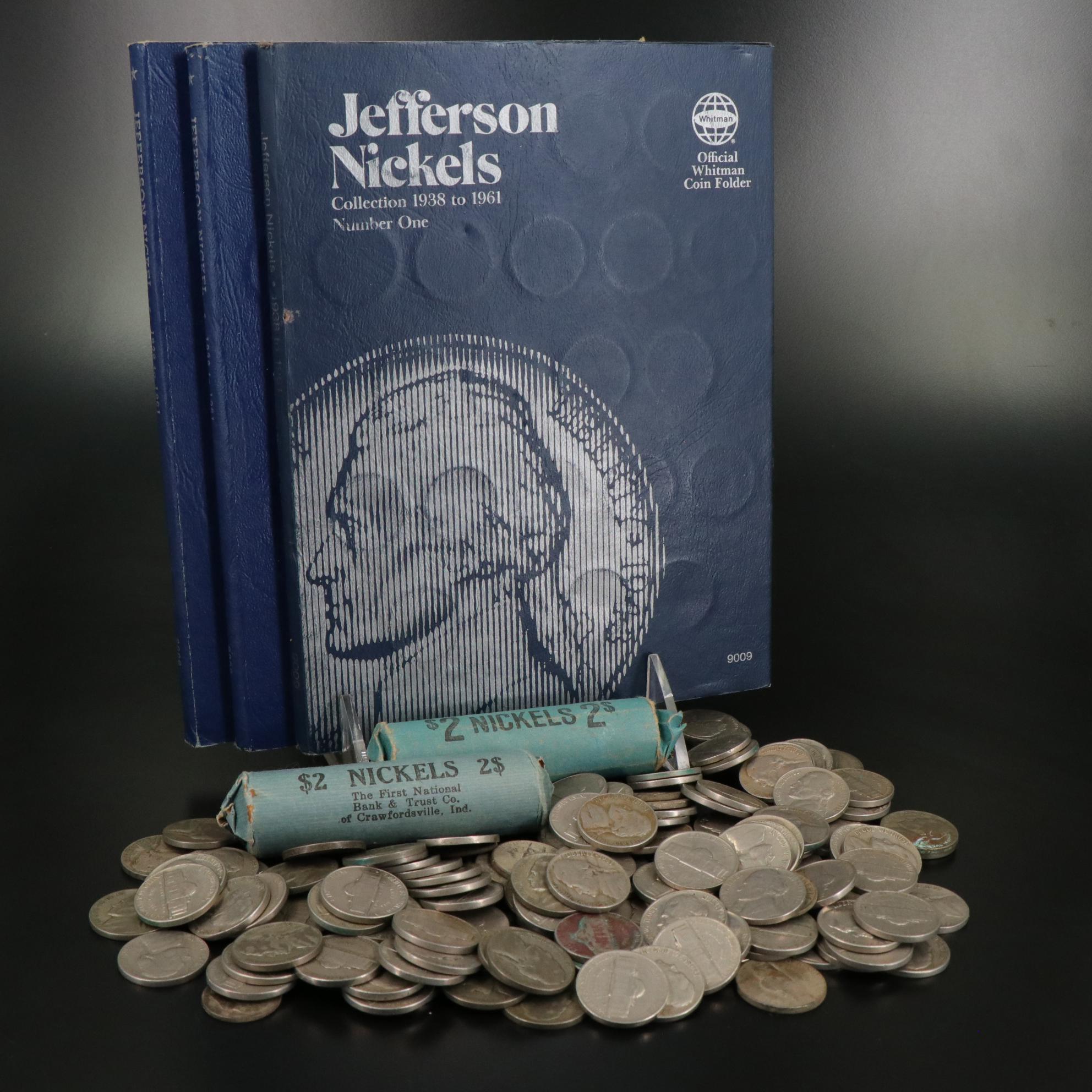 Three Jefferson Nickel Folders With Coins and 200 Additional Jefferson Nickels