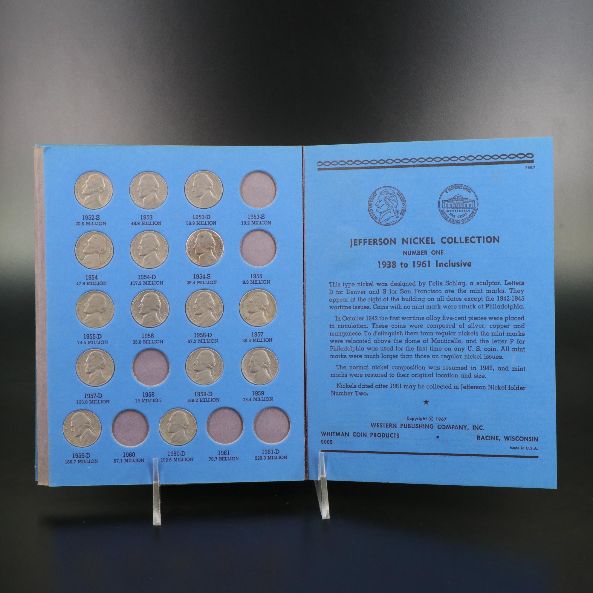 Three Jefferson Nickel Folders With Coins and 200 Additional Jefferson Nickels