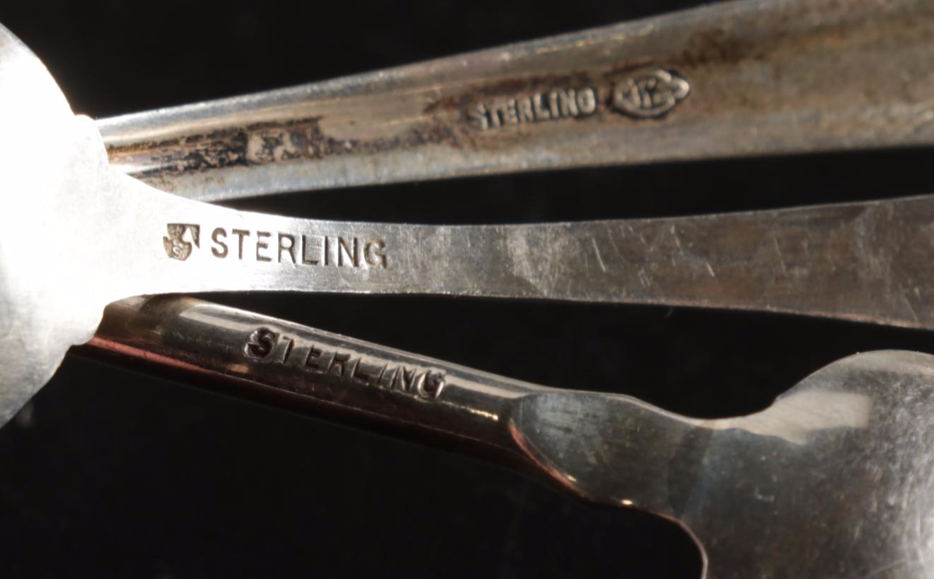 Sterling Silver Utensils Including Salt Ladle With ABP, Nucut and Cut Glass