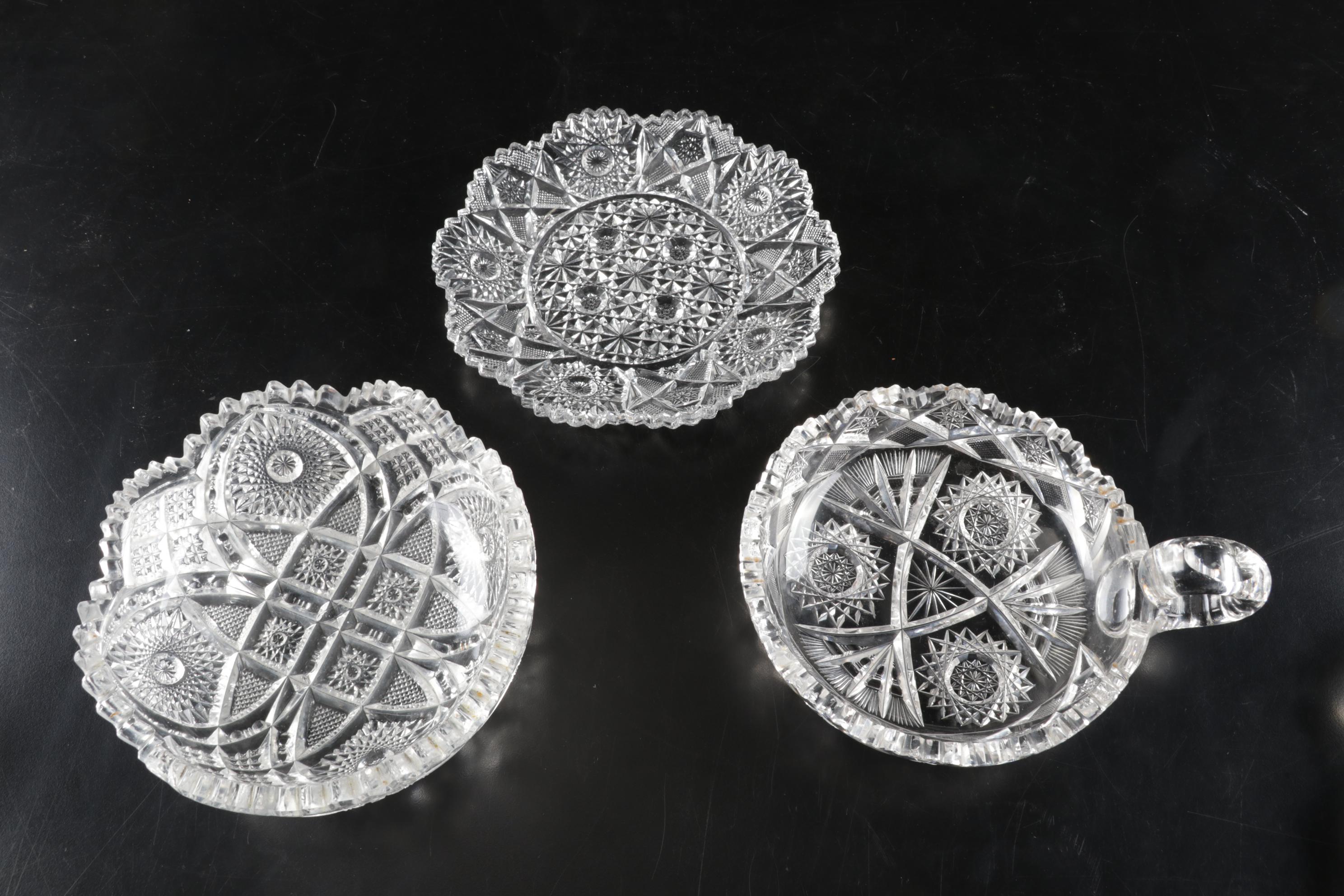 Sterling Silver Utensils Including Salt Ladle With ABP, Nucut and Cut Glass