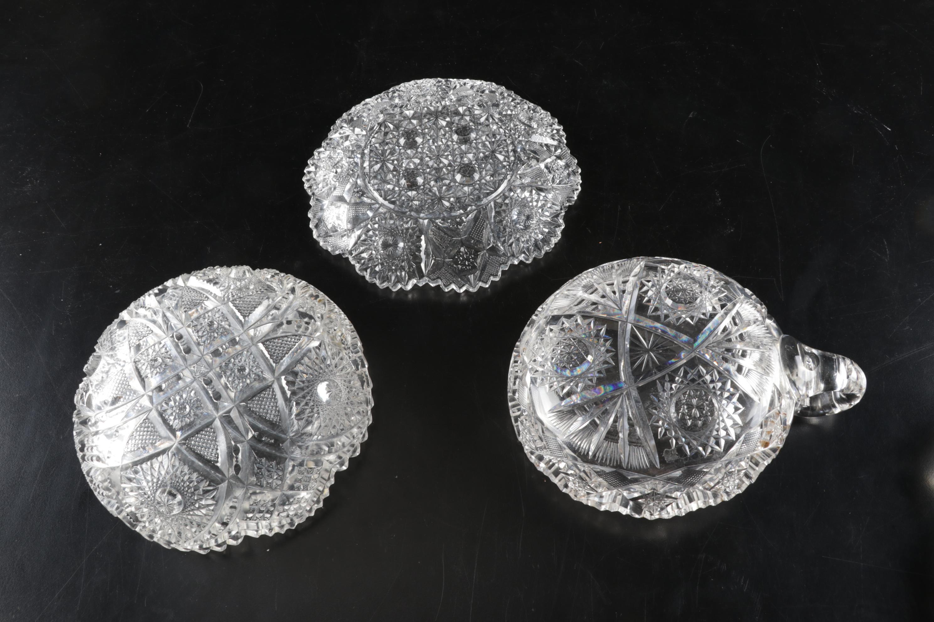 Sterling Silver Utensils Including Salt Ladle With ABP, Nucut and Cut Glass