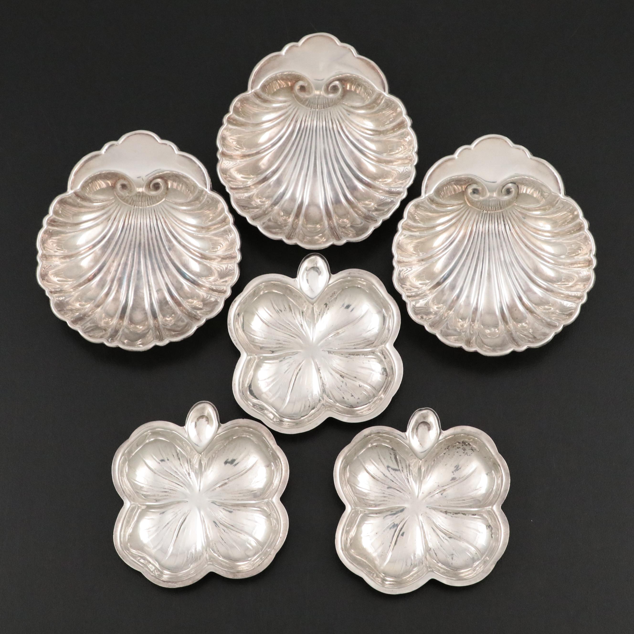 Lenox Silver Inc. Sterling Silver Clover Nut Dishes with Sterling Shell Nut Dish