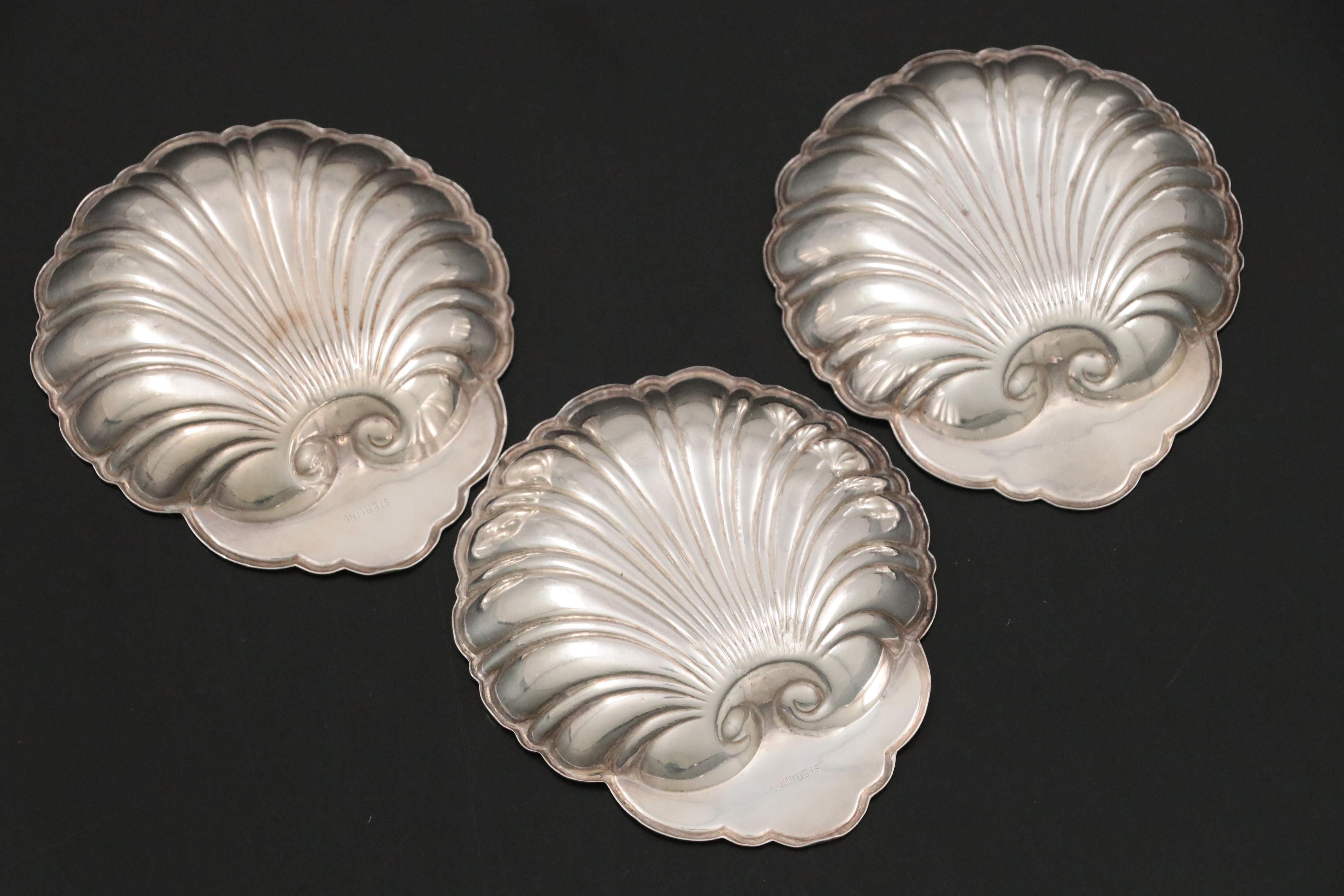 Lenox Silver Inc. Sterling Silver Clover Nut Dishes with Sterling Shell Nut Dish