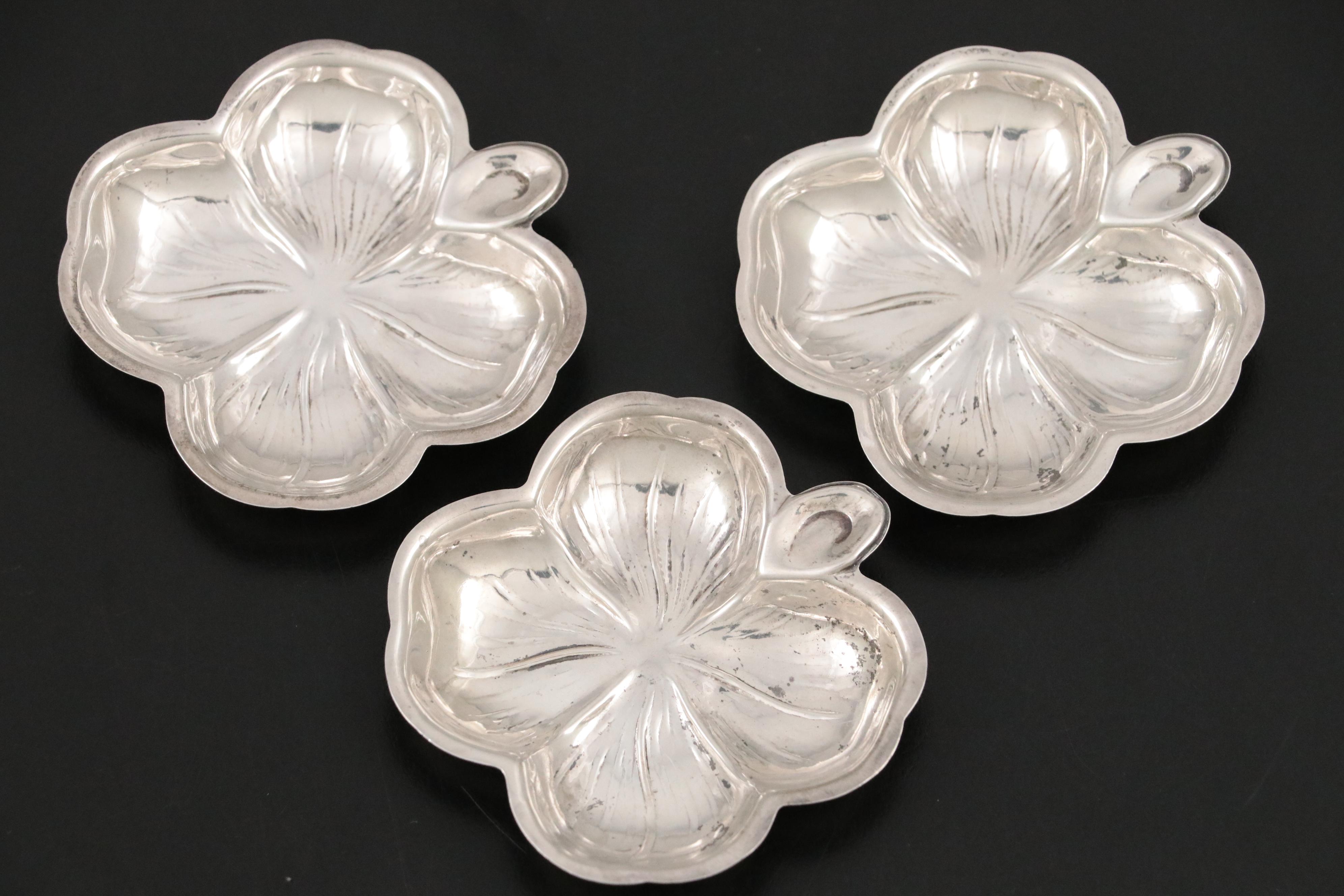 Lenox Silver Inc. Sterling Silver Clover Nut Dishes with Sterling Shell Nut Dish