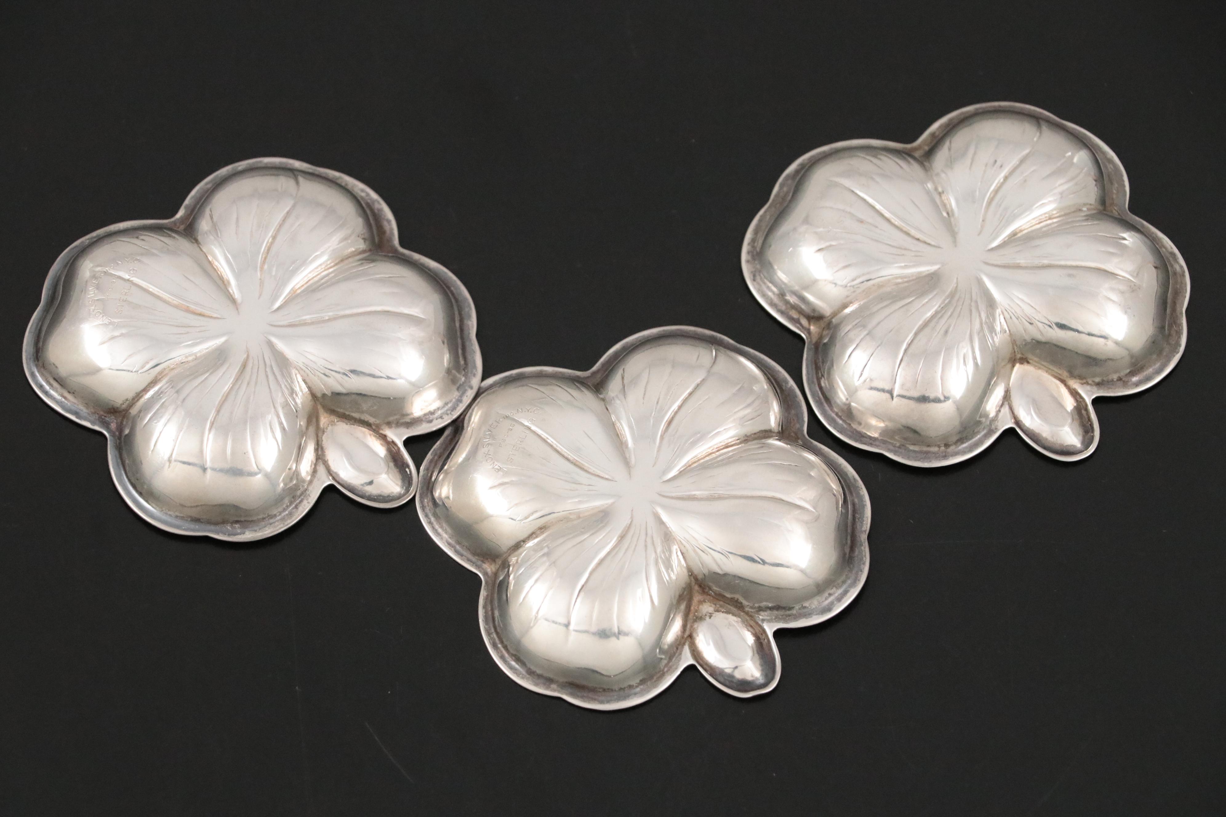 Lenox Silver Inc. Sterling Silver Clover Nut Dishes with Sterling Shell Nut Dish
