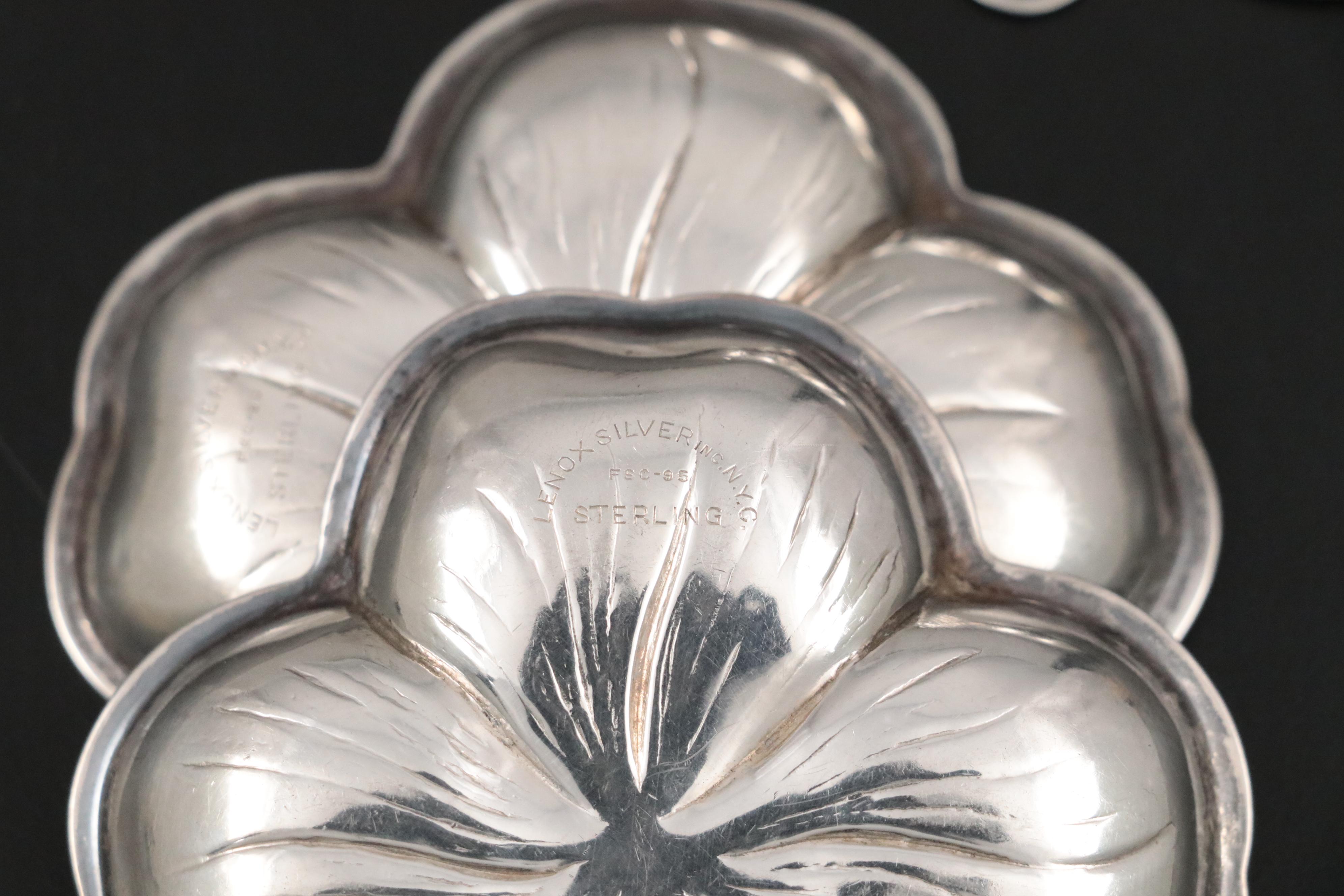 Lenox Silver Inc. Sterling Silver Clover Nut Dishes with Sterling Shell Nut Dish