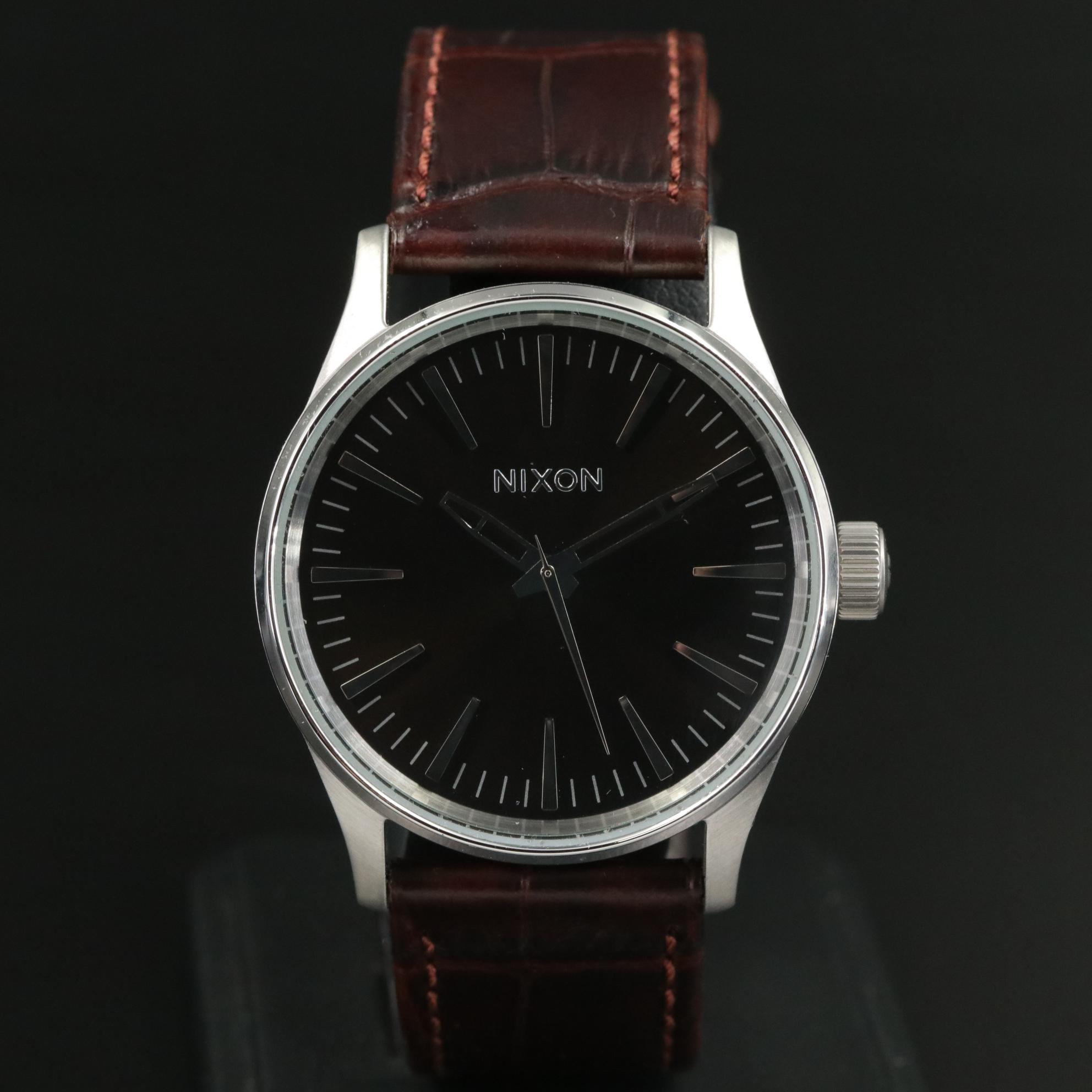 Nixon Sentry 38 Brown Gator Leather Quartz Watch with Box