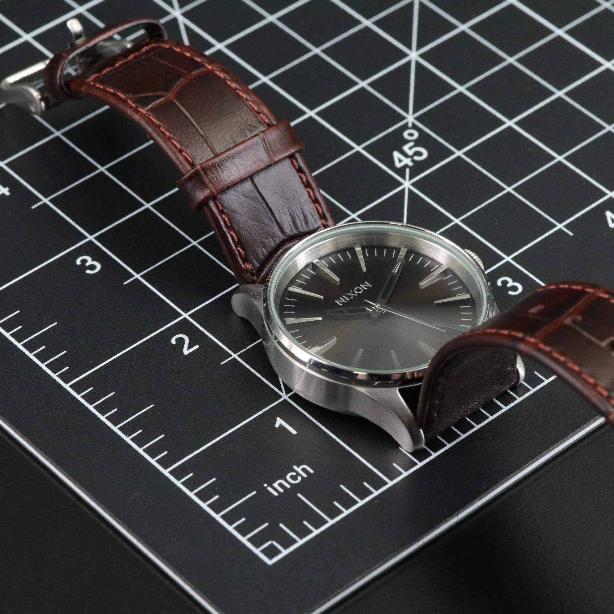 Nixon Sentry 38 Brown Gator Leather Quartz Watch with Box